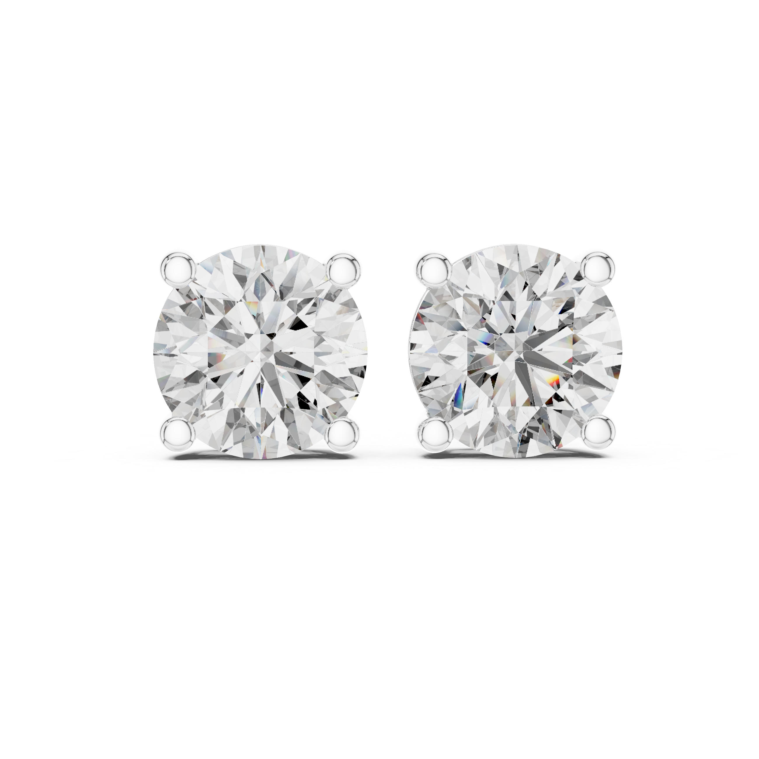 Round brilliant solitaire stud earrings with a four-claw setting