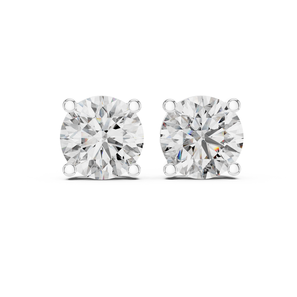 Round brilliant solitaire stud earrings with a four-claw setting