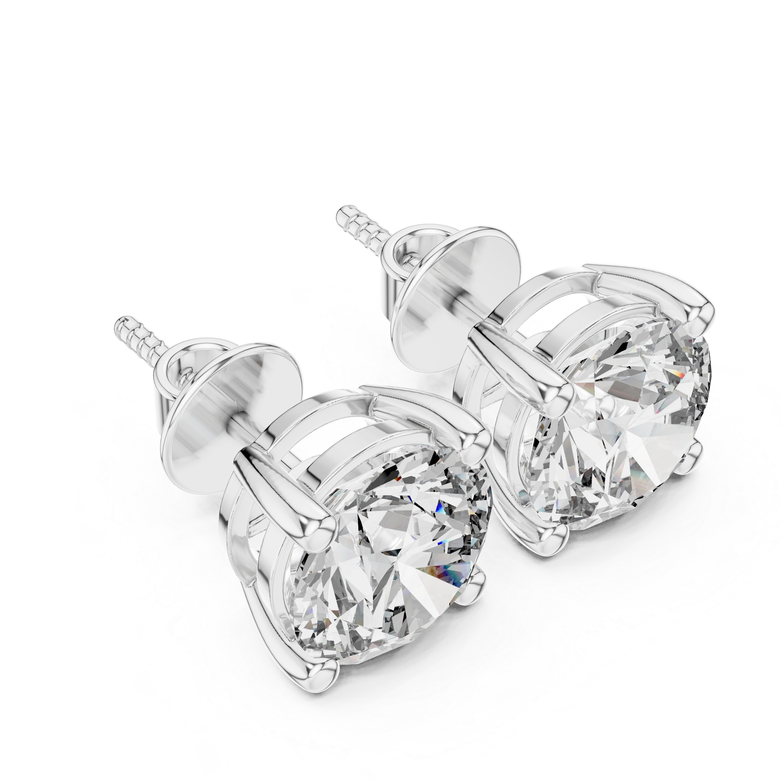Round brilliant solitaire stud earrings with a four-claw setting