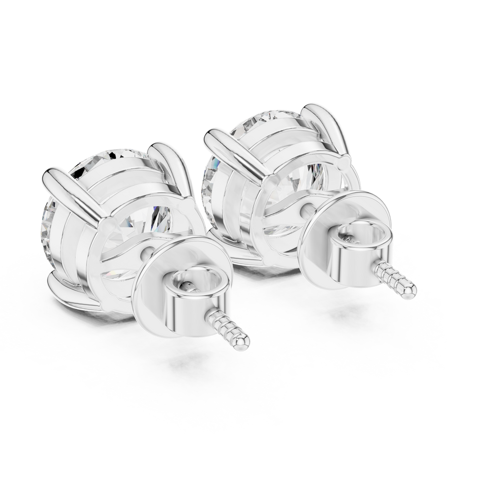 Round brilliant solitaire stud earrings with a four-claw setting