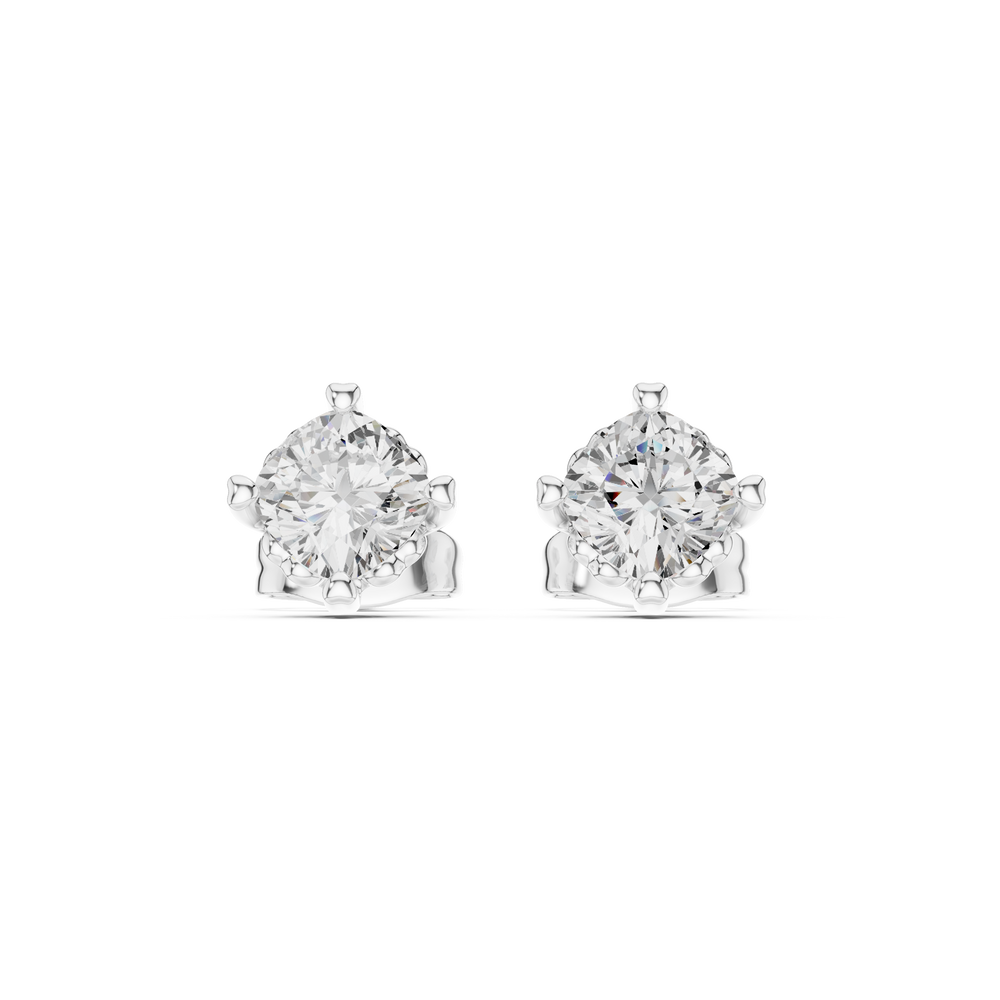 Round brilliant solitaire stud earrings with a cushion-shaped eight-claw setting