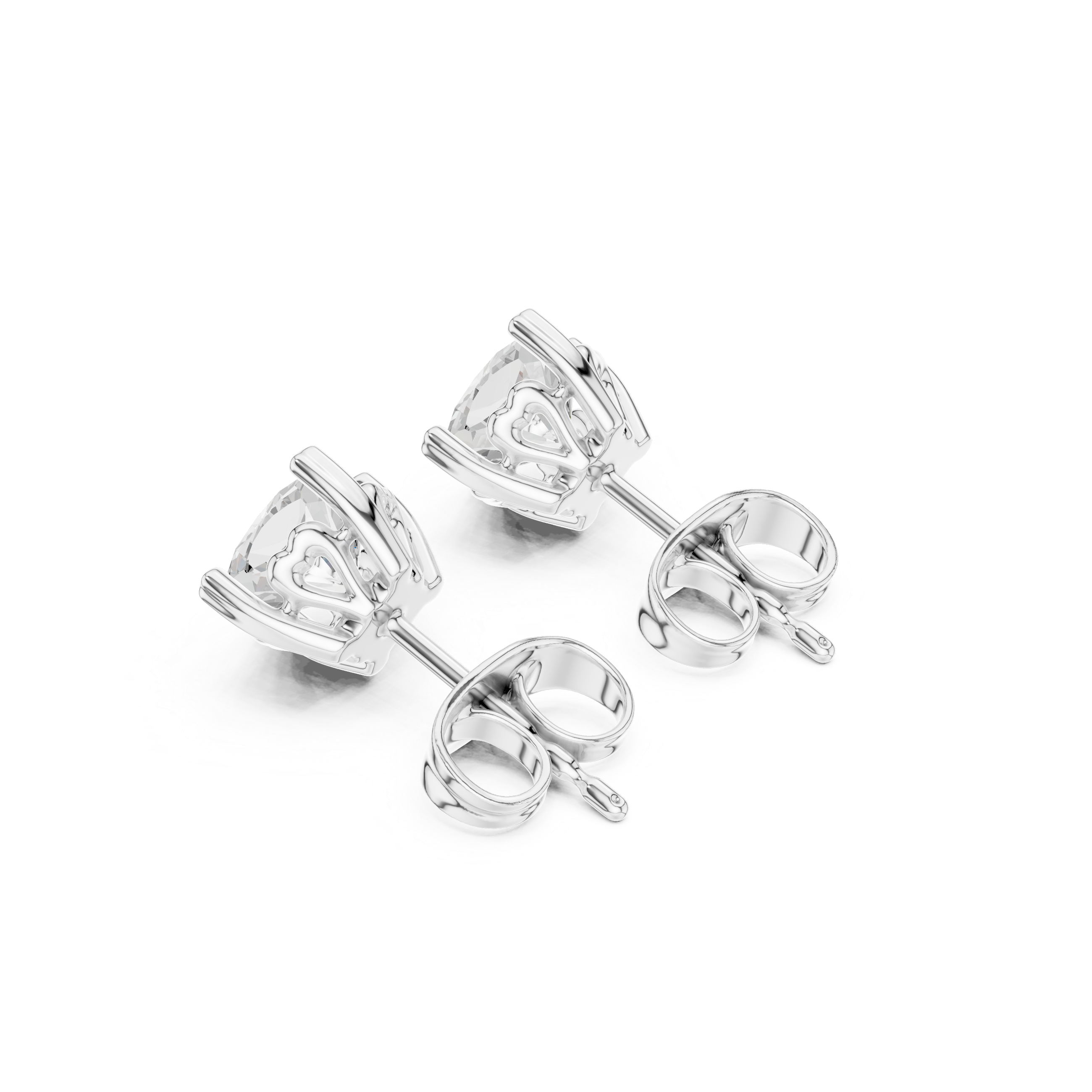 Round brilliant solitaire stud earrings with a cushion-shaped eight-claw setting