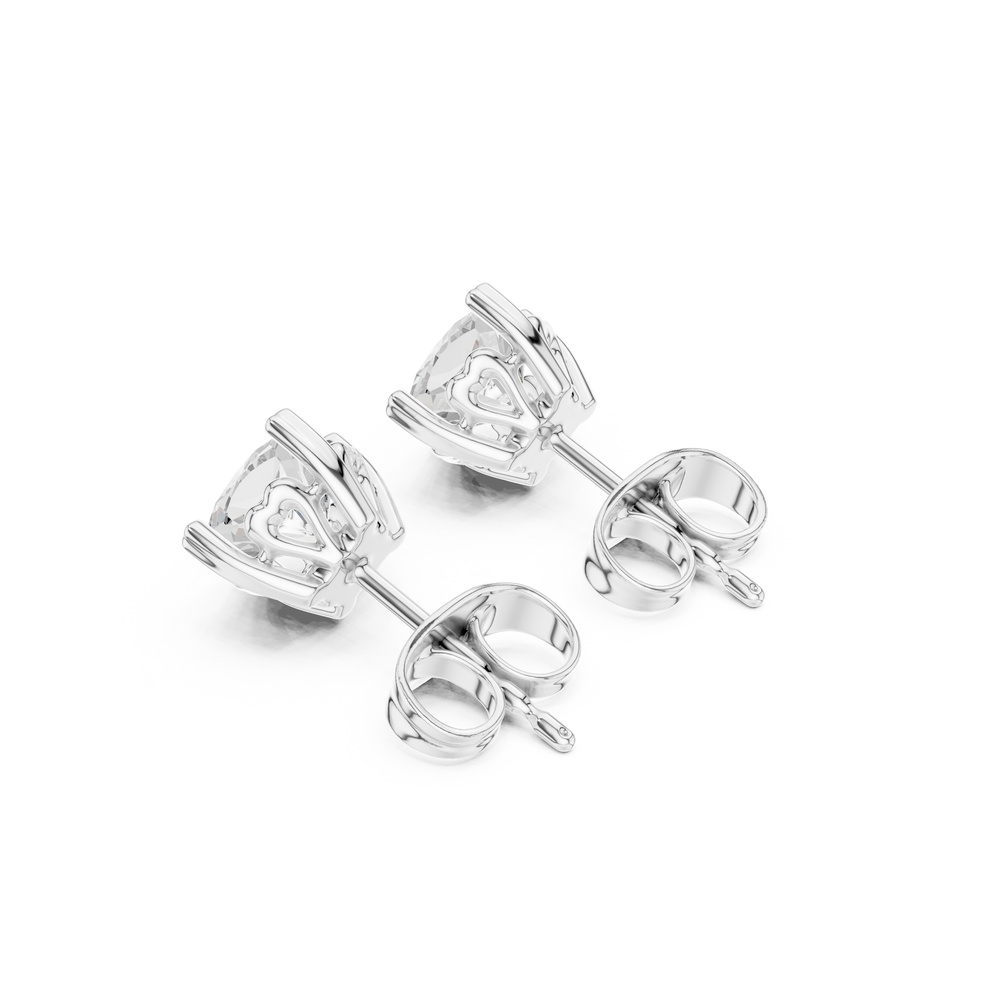 Round brilliant solitaire stud earrings with a cushion-shaped eight-claw setting