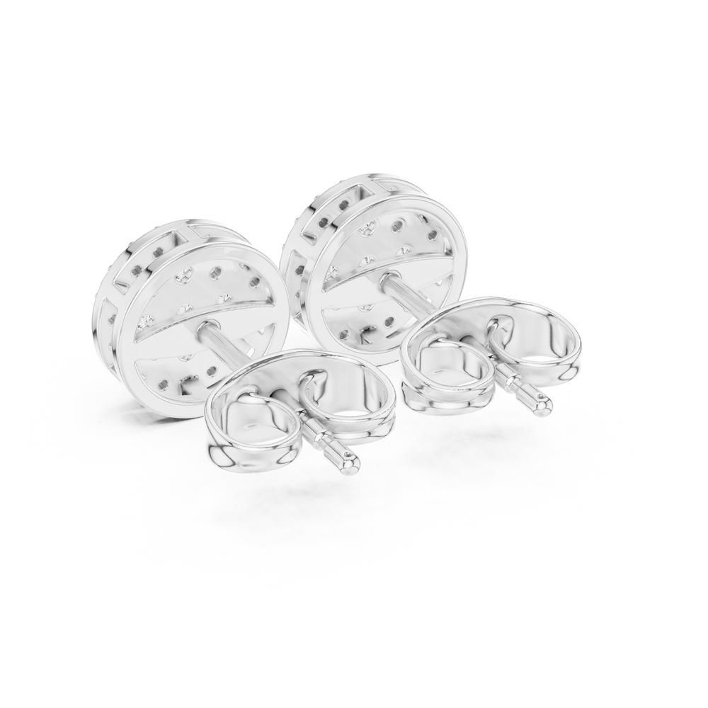 Fully covered round brilliant cluster stud earrings in a circular disc silhouette
