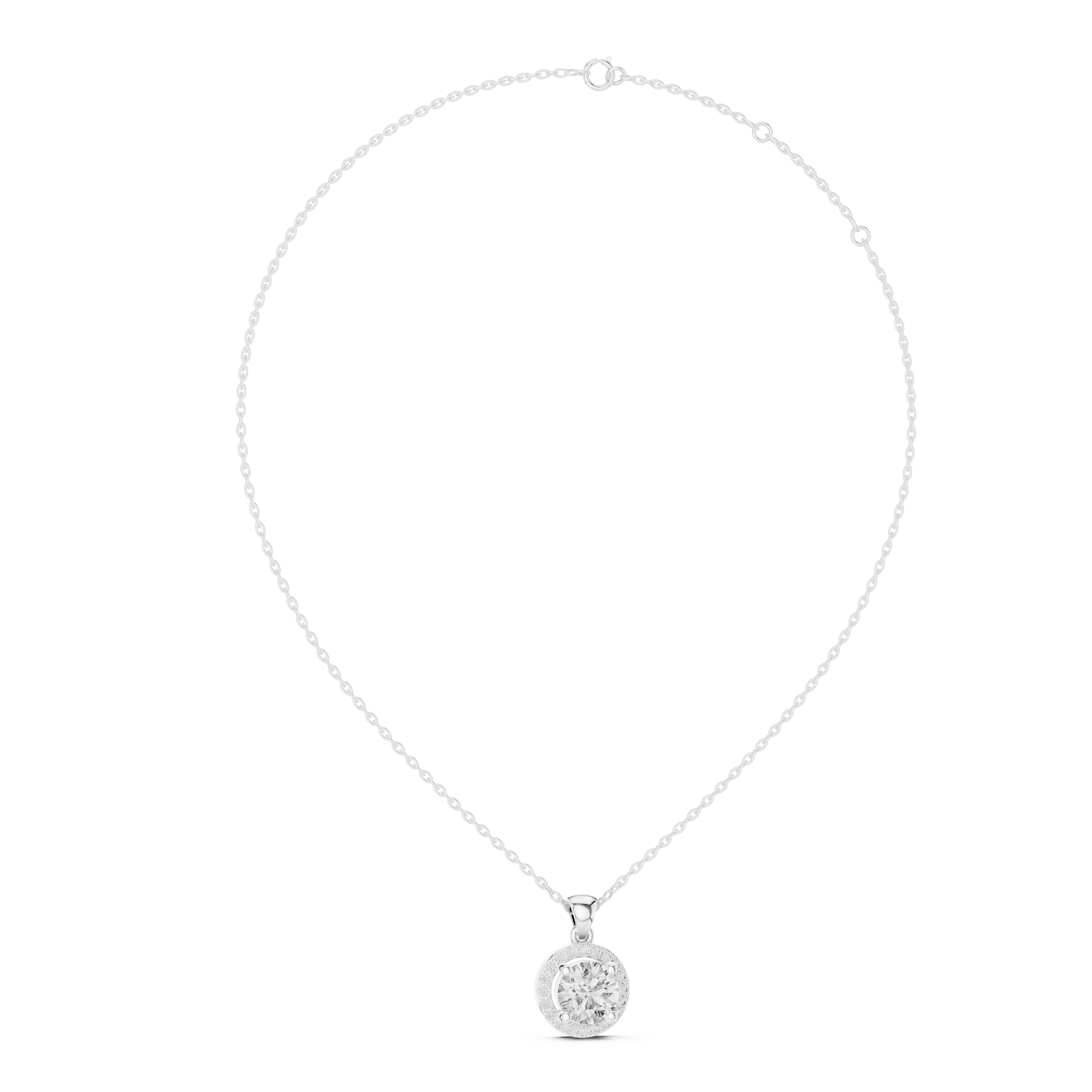 Round Halo Solitaire Diamond Pendant