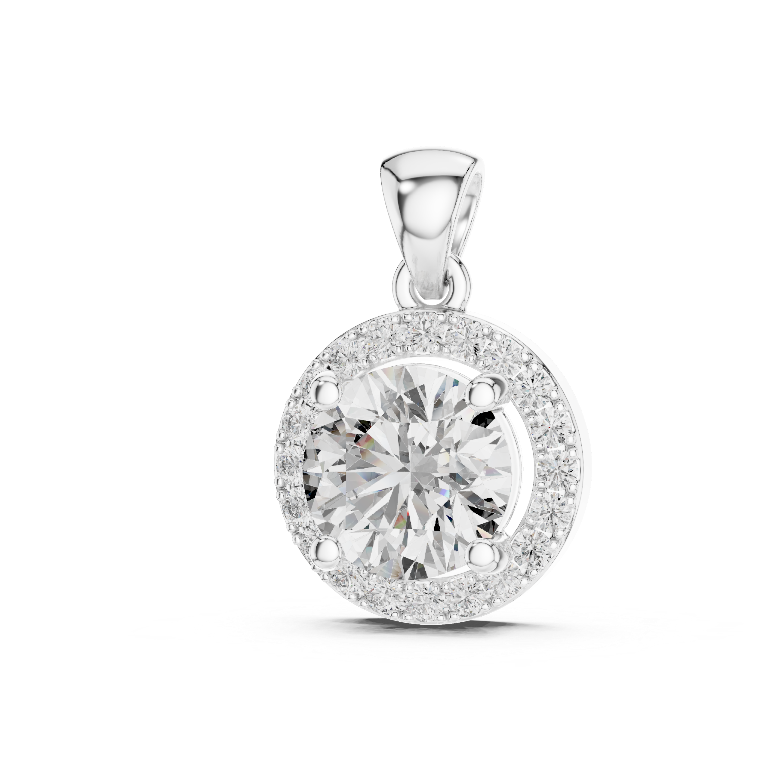 Round Halo Solitaire Diamond Pendant