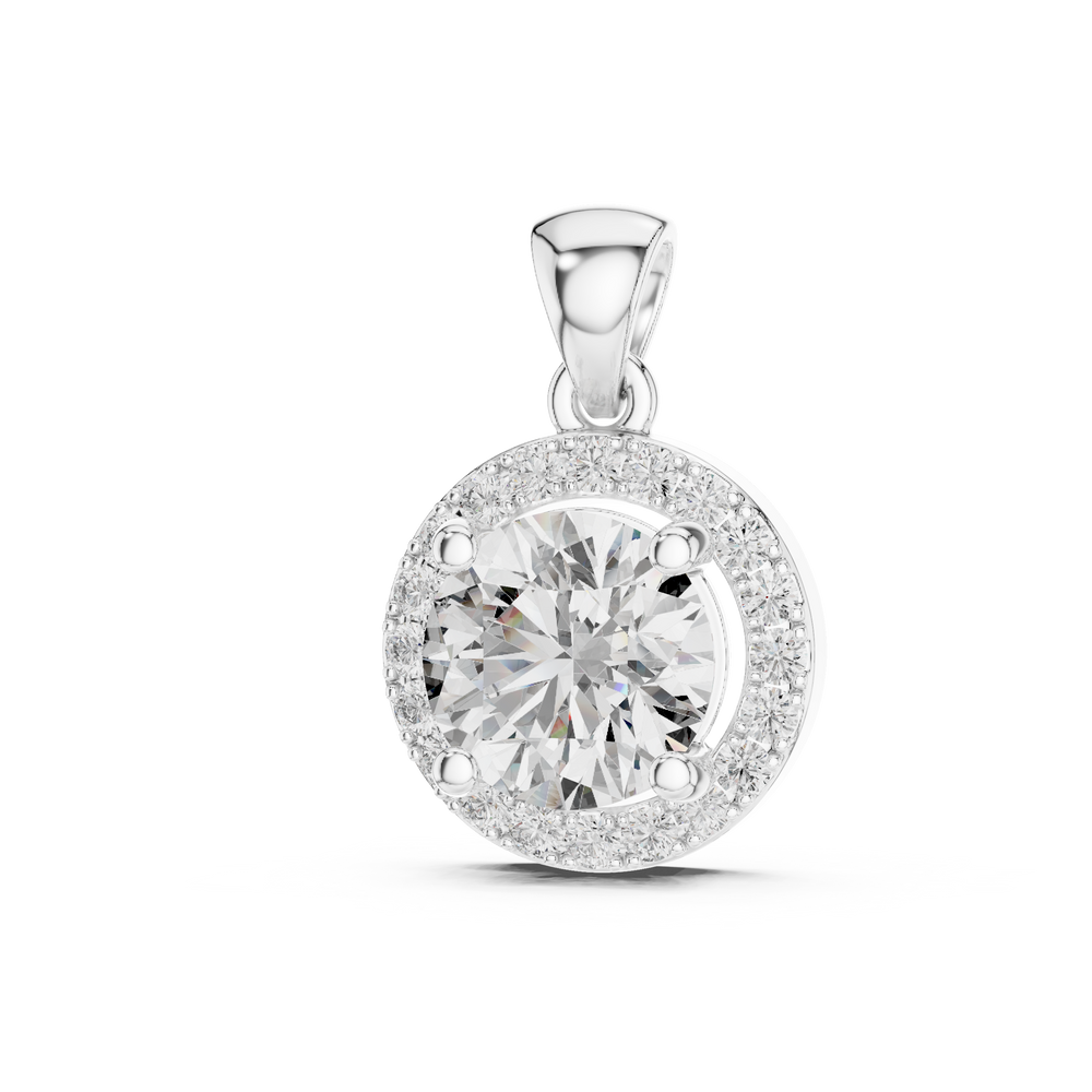 Round Halo Solitaire Diamond Pendant