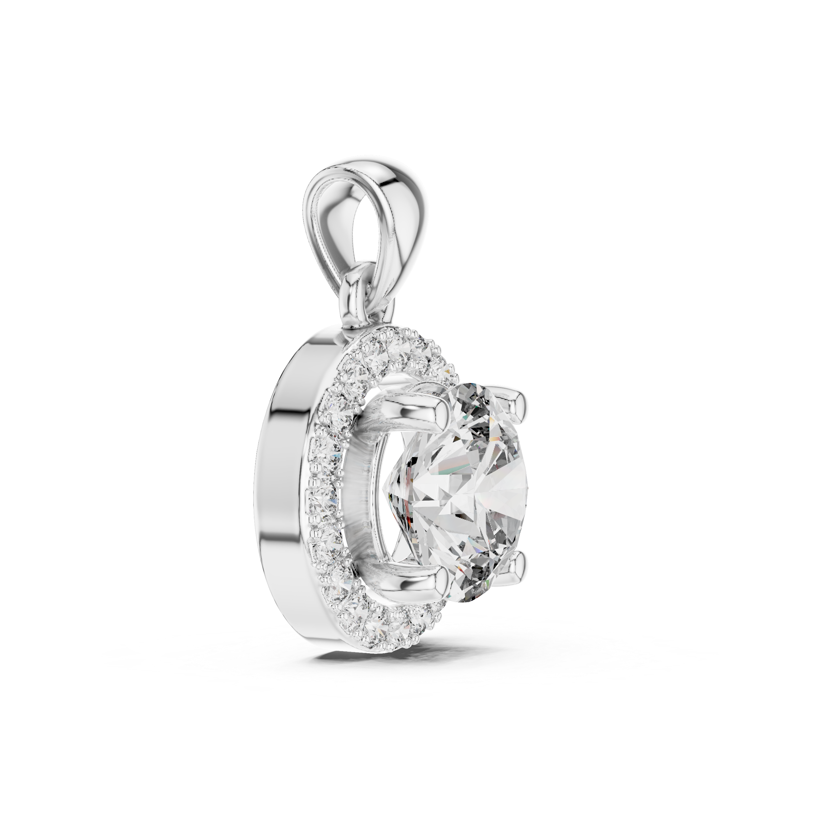 Round Halo Solitaire Diamond Pendant