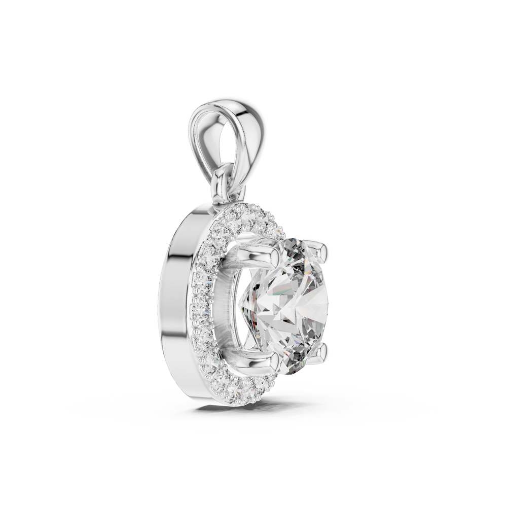 Round Halo Solitaire Diamond Pendant