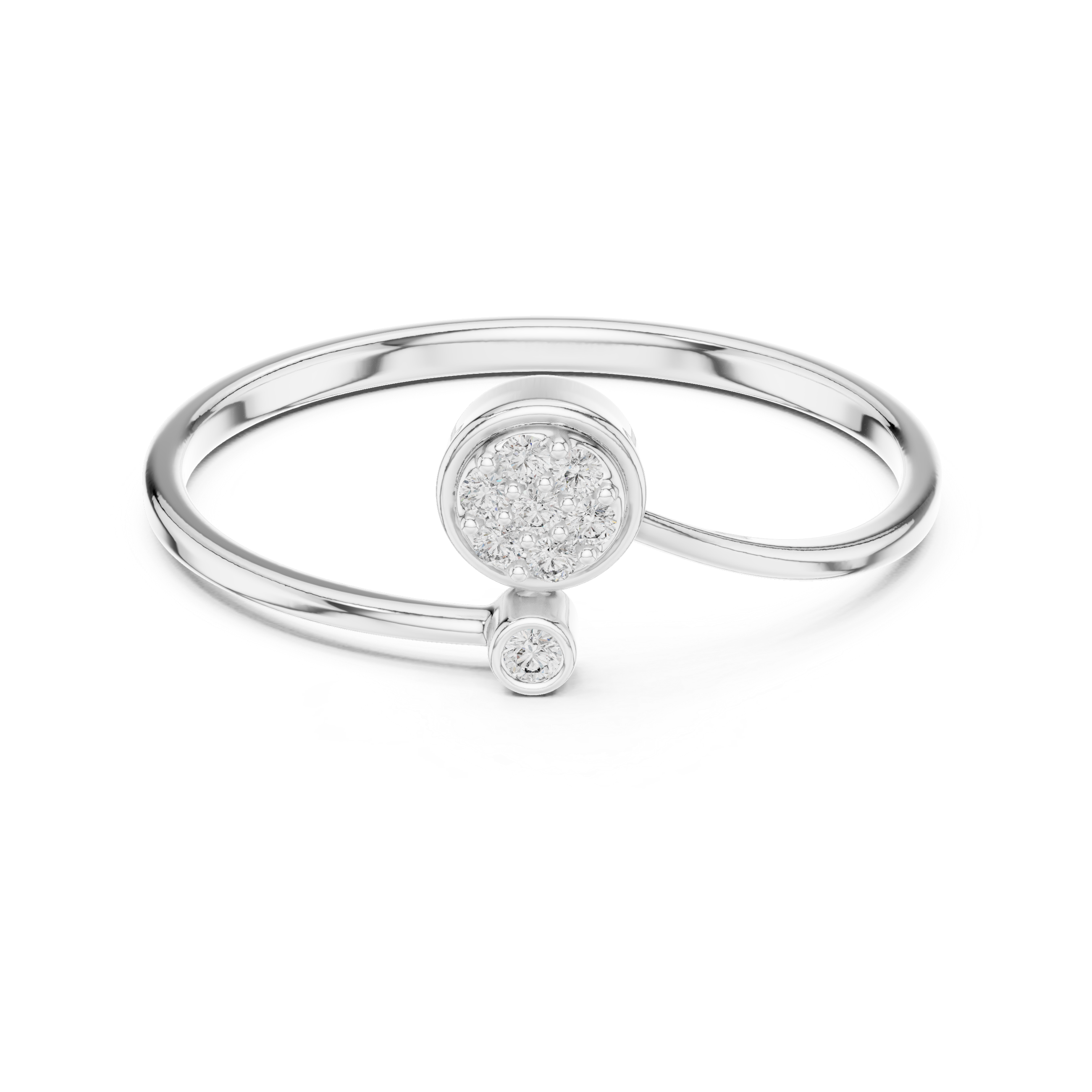 Round pave diamond ring with bezel set solitaire accent