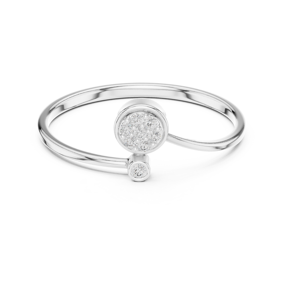 Round pave diamond ring with bezel set solitaire accent
