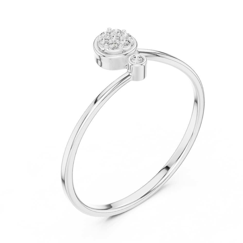 Round pave diamond ring with bezel set solitaire accent