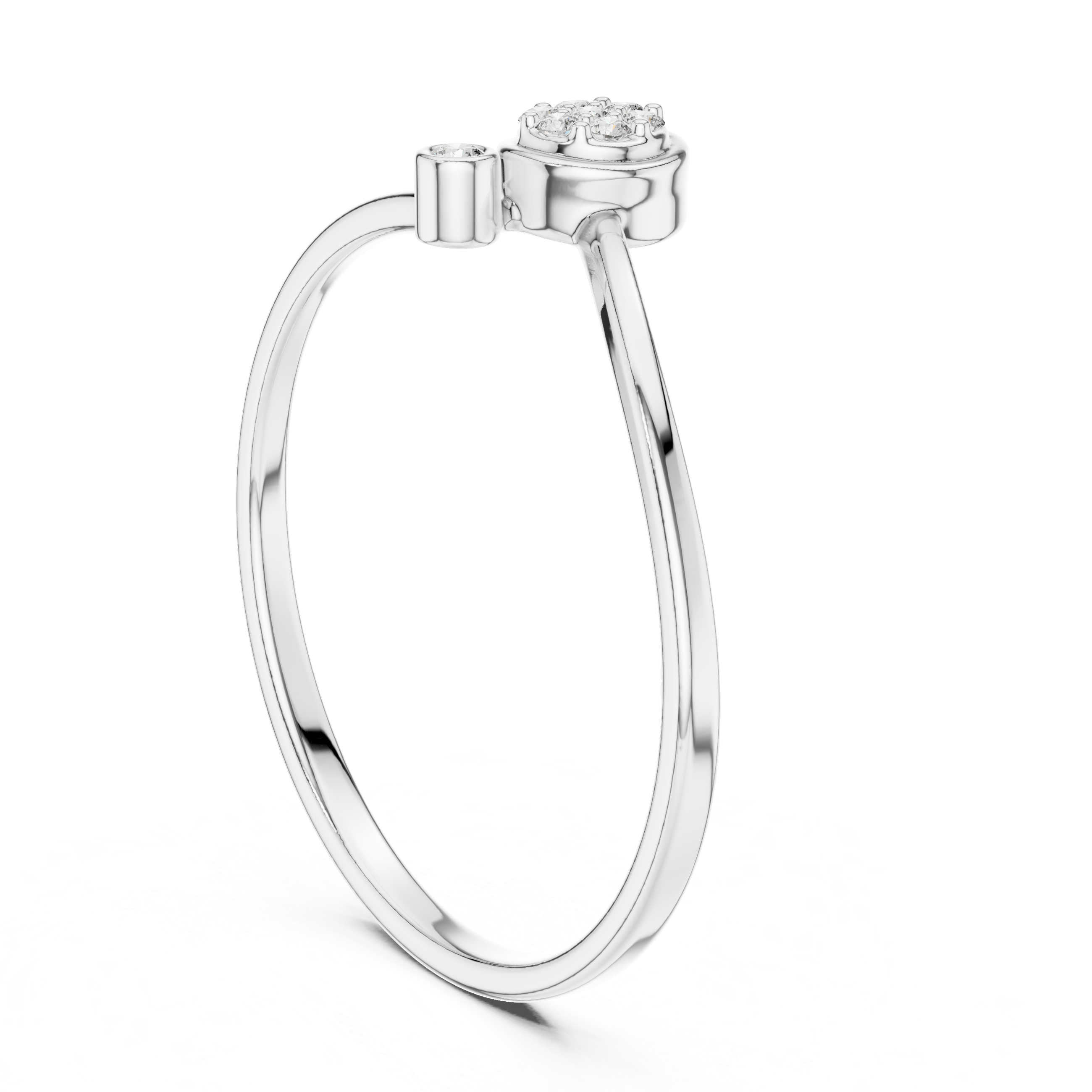 Round pave diamond ring with bezel set solitaire accent