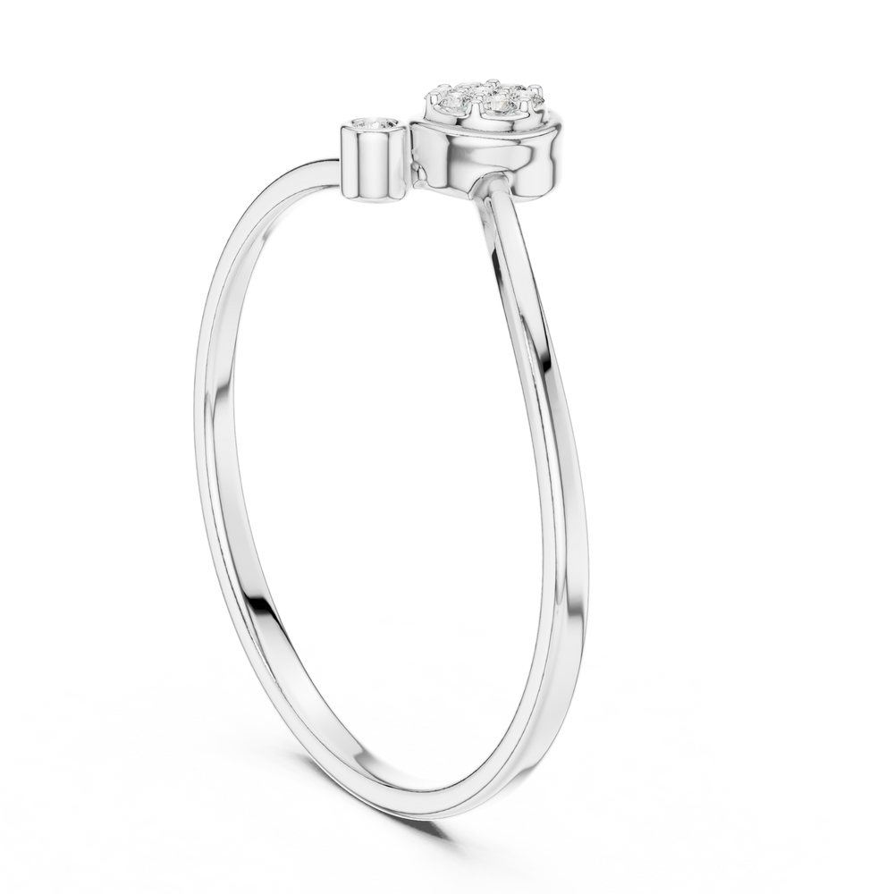 Round pave diamond ring with bezel set solitaire accent