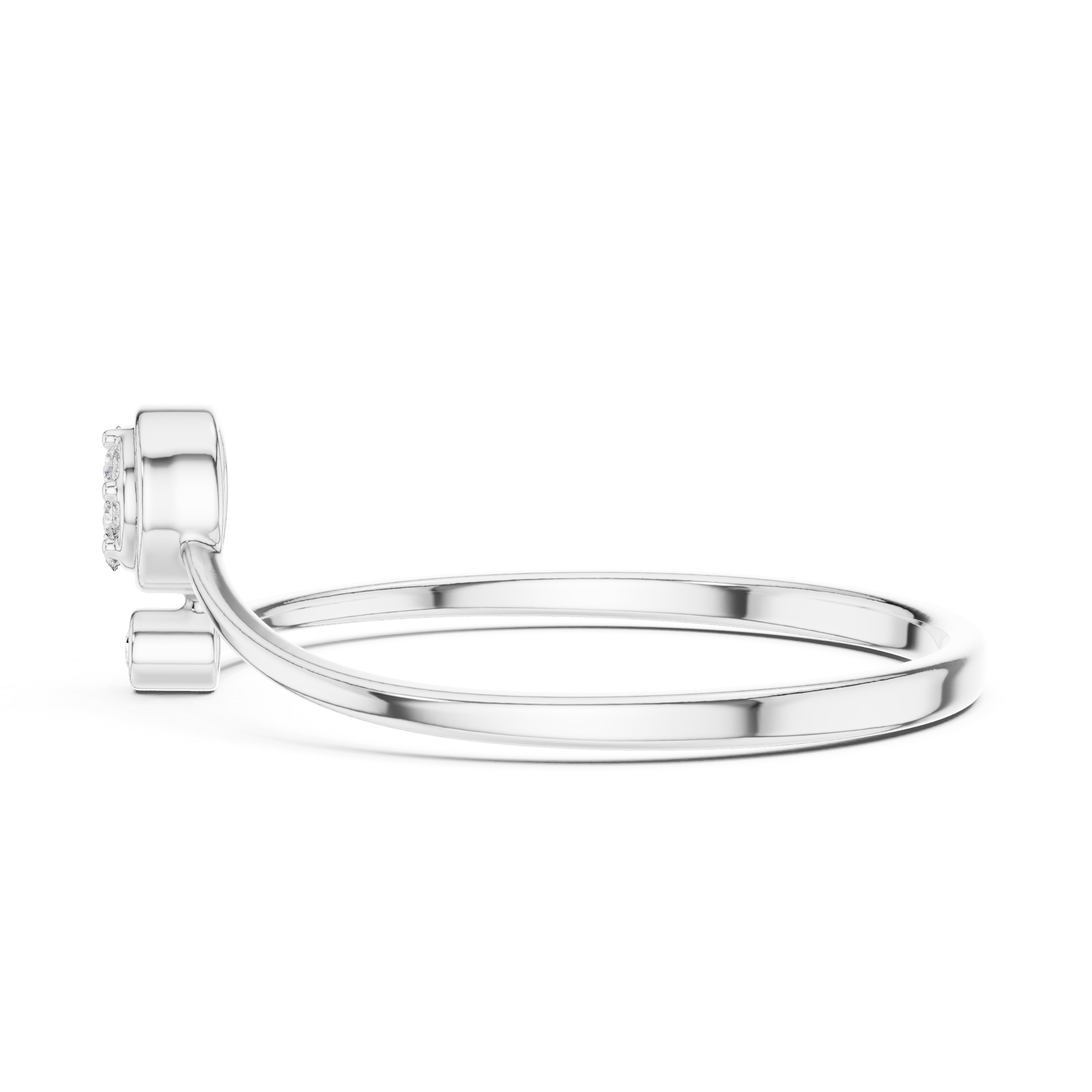 Round pave diamond ring with bezel set solitaire accent