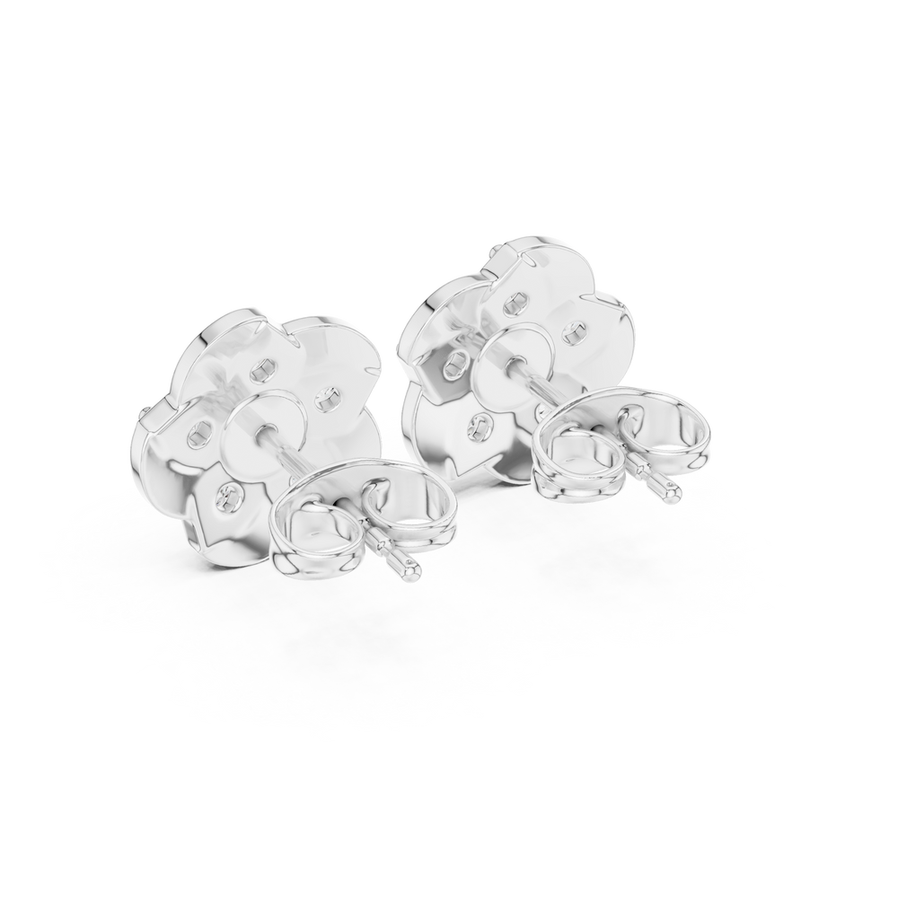 Round petal floral cluster stud earrings with five petal smooth flower frame and round stone cluster with bezel set centre stone