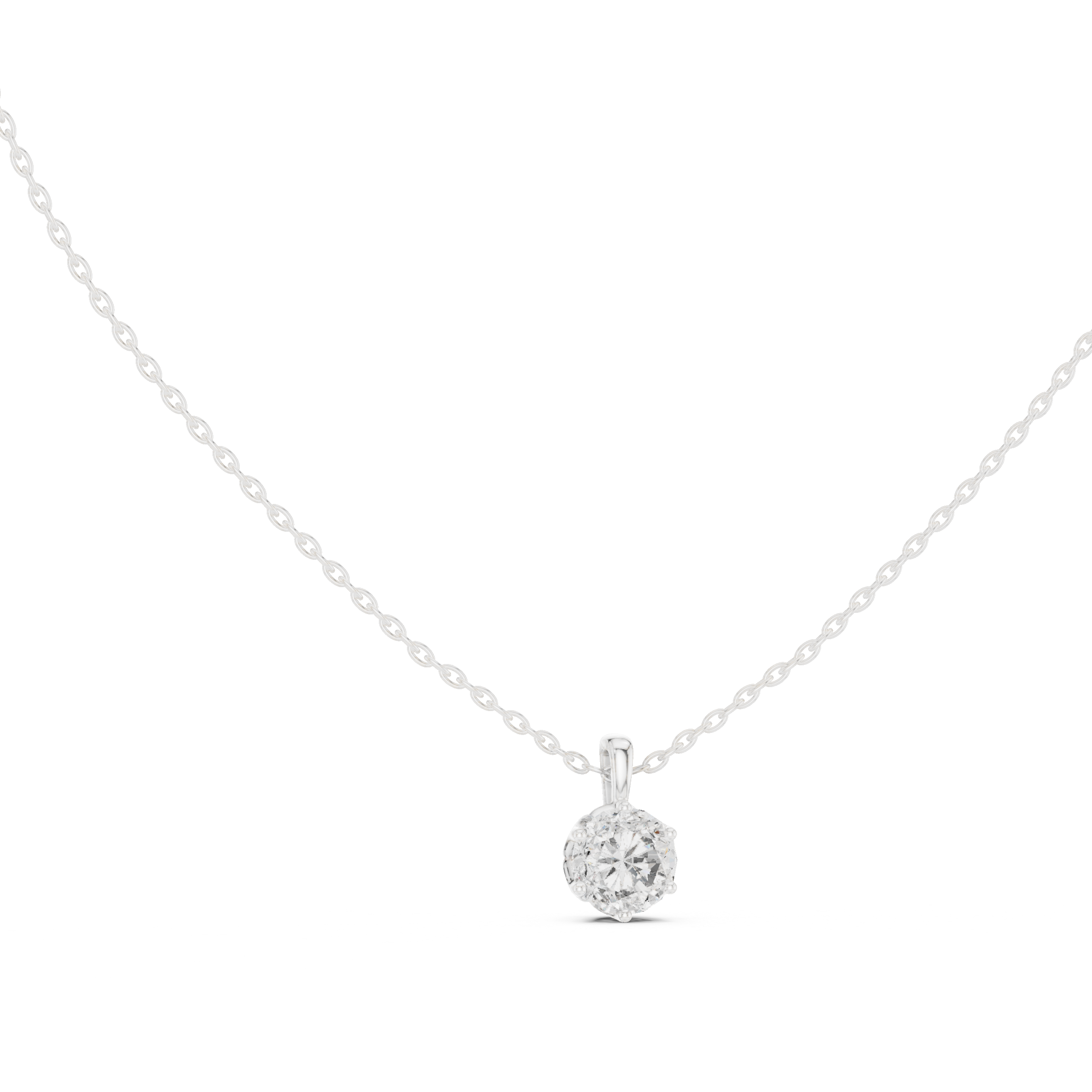 Round brilliant solitaire diamond pendant necklace with filigree basket setting