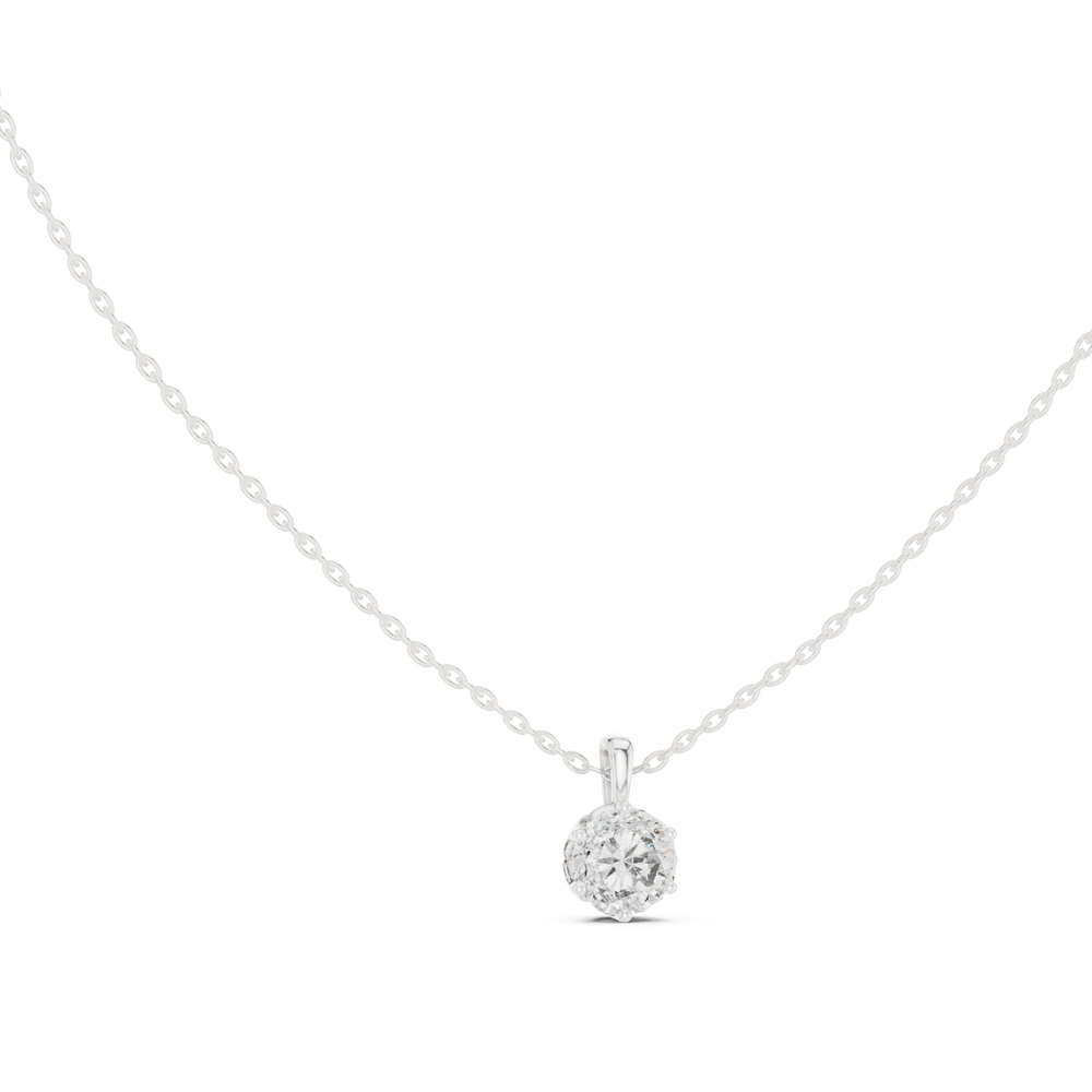 Round brilliant solitaire diamond pendant necklace with filigree basket setting