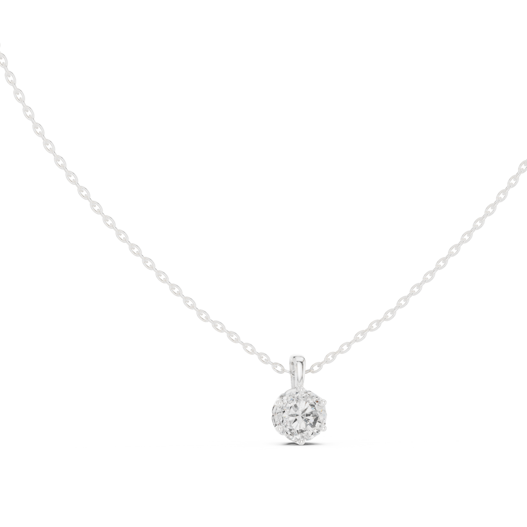 Round brilliant solitaire diamond pendant necklace with filigree basket setting
