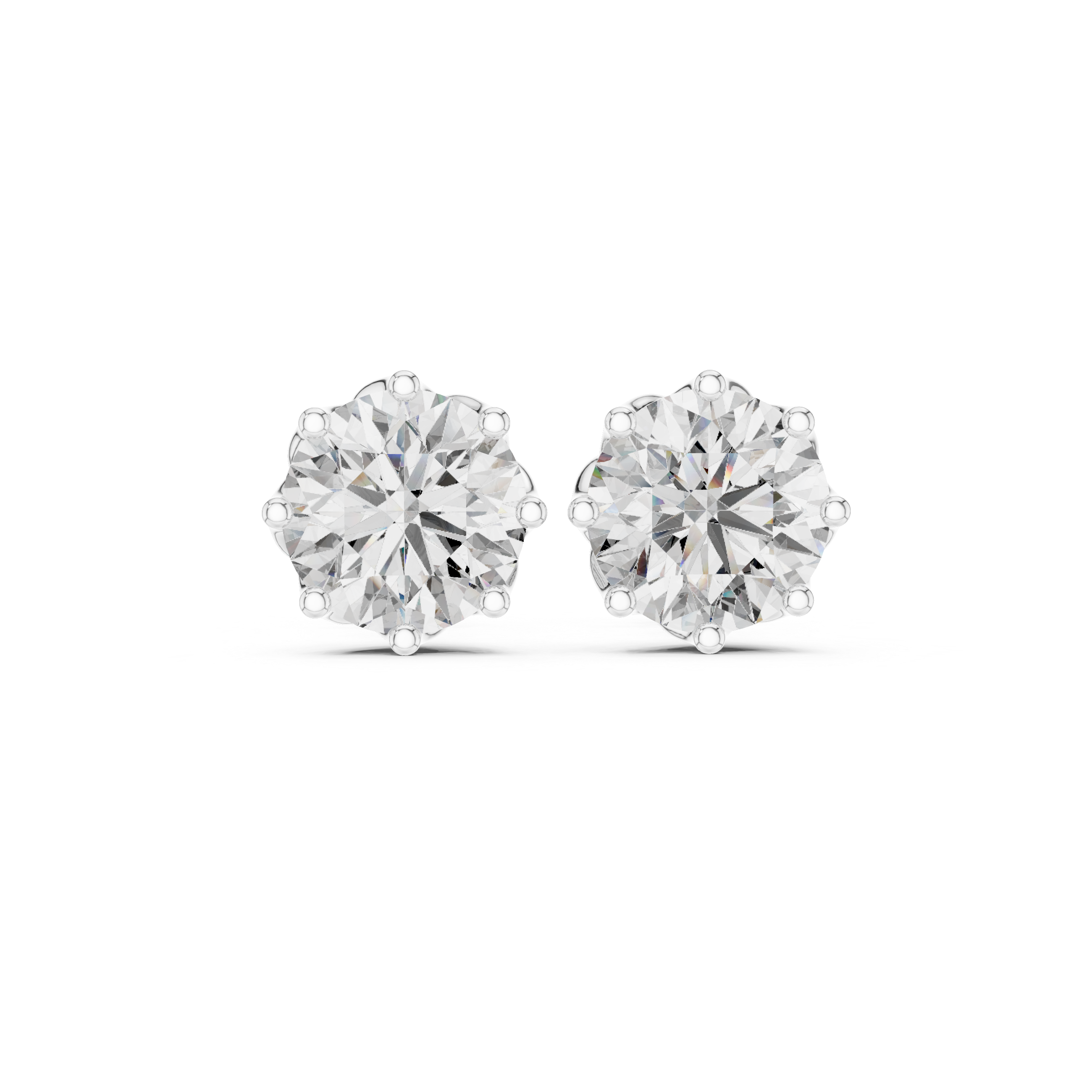 Round solitaire eight prong stud earrings with large brilliant round centre stone