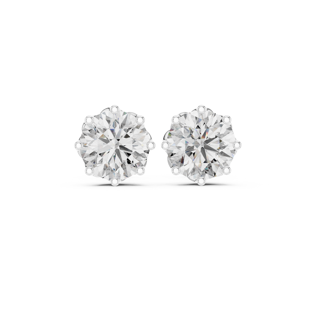 Round solitaire eight prong stud earrings with large brilliant round centre stone