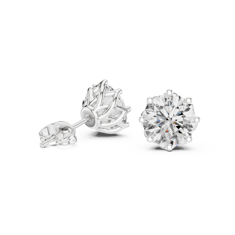 Round solitaire eight prong stud earrings with large brilliant round centre stone