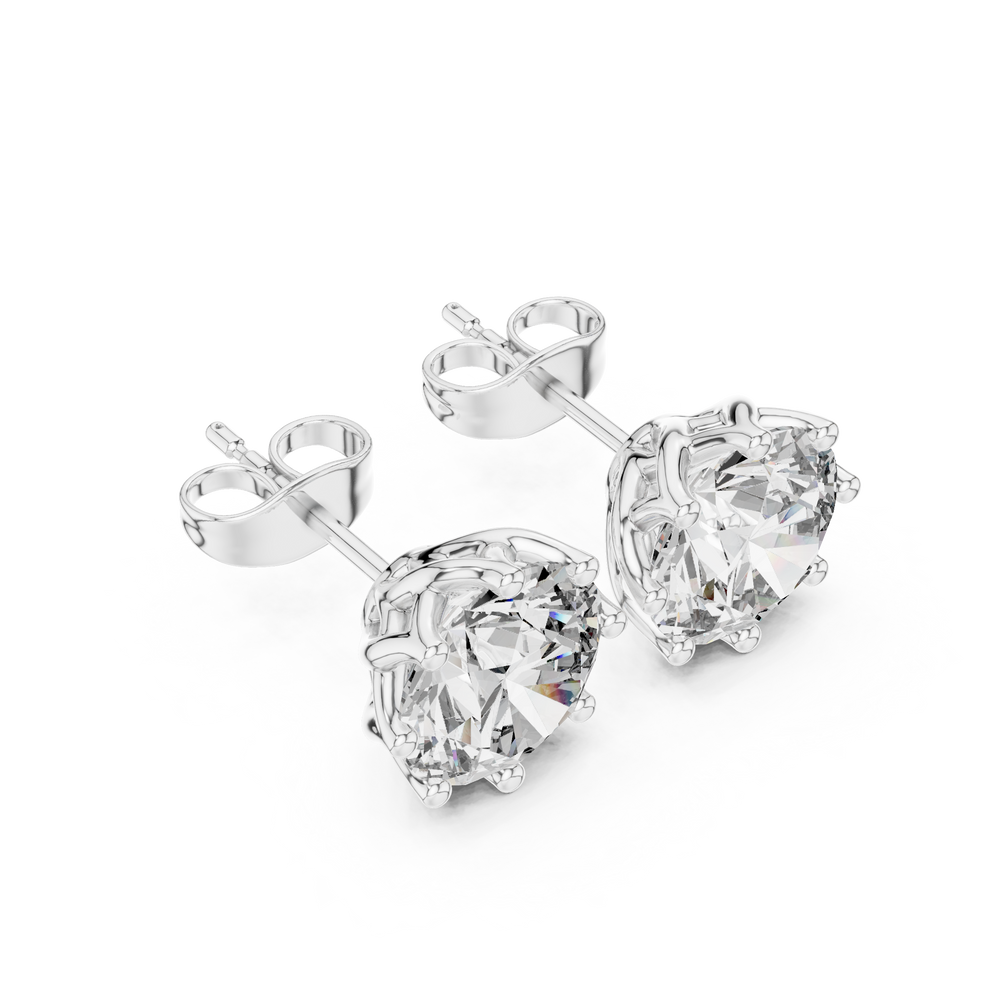 Round solitaire eight prong stud earrings with large brilliant round centre stone
