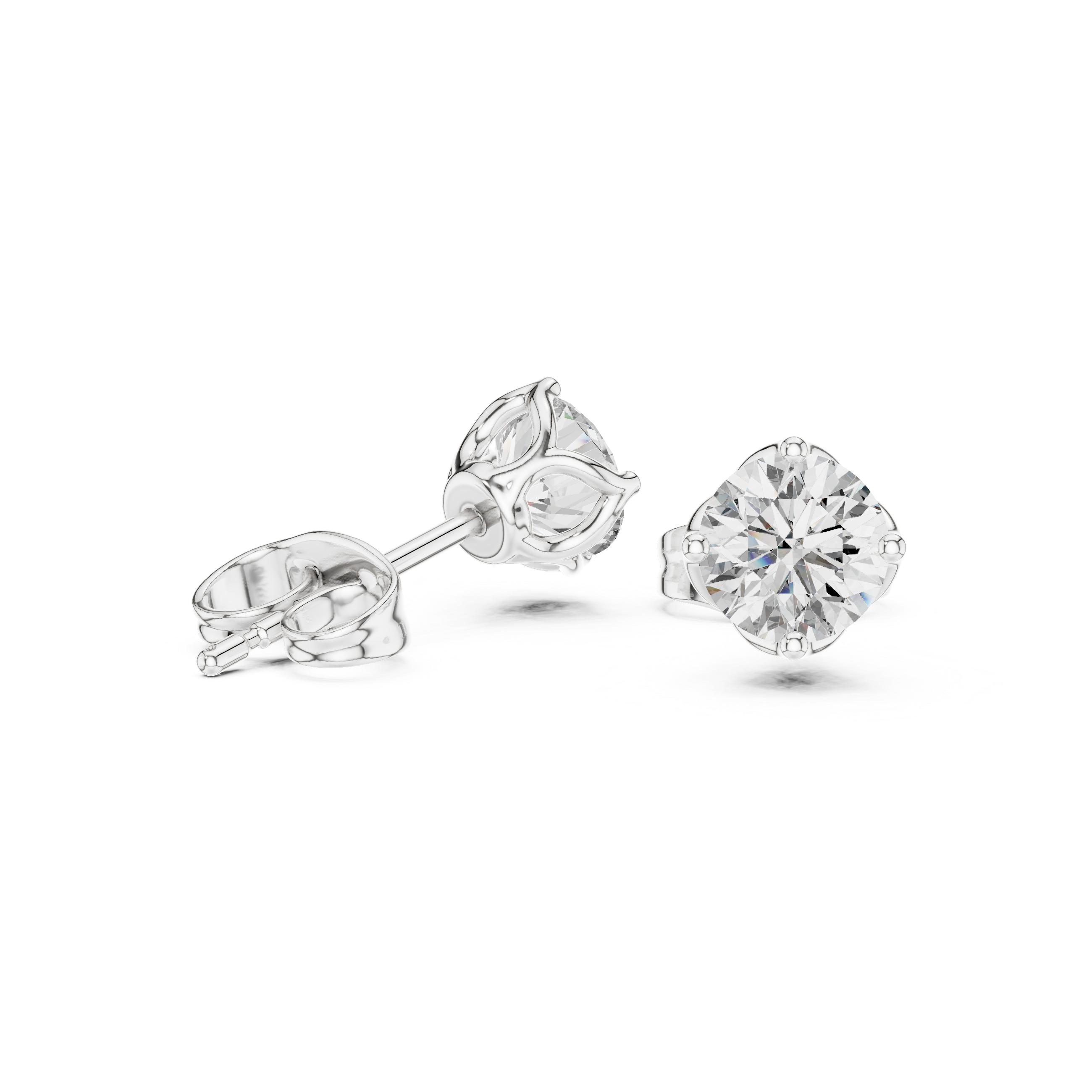 Round solitaire four prong stud earrings with large brilliant round centre stone