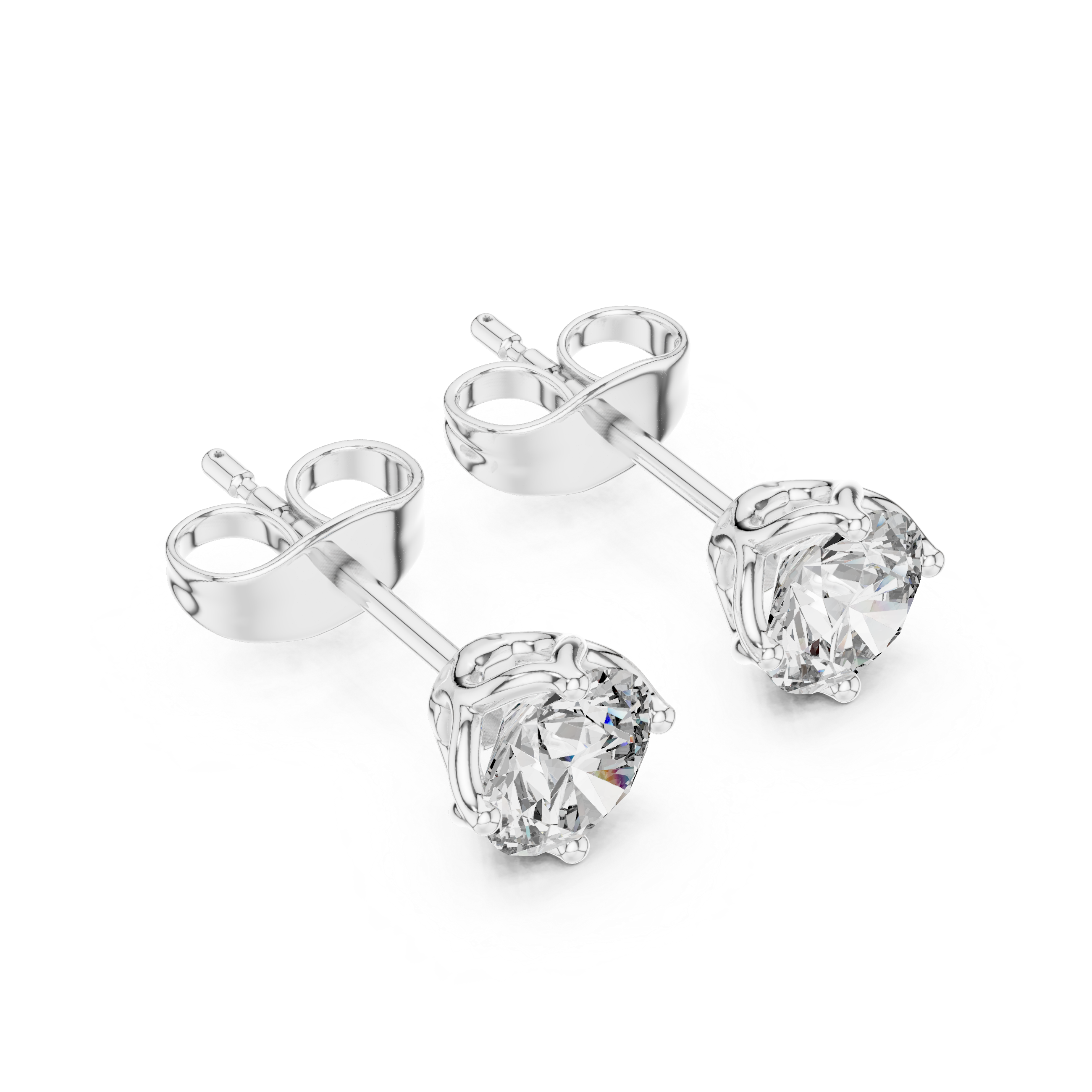 Round solitaire four prong stud earrings with large brilliant round centre stone