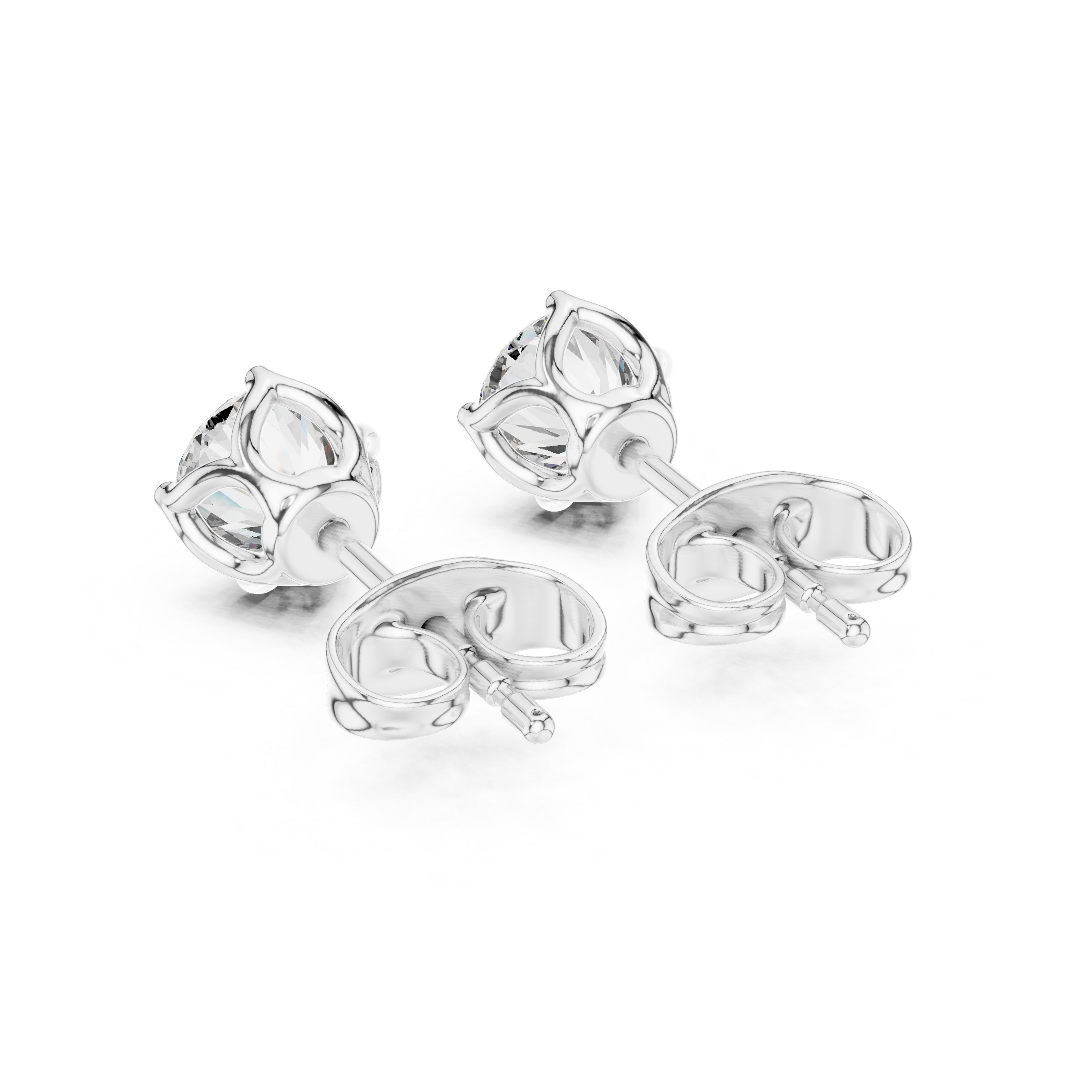 Round solitaire four prong stud earrings with large brilliant round centre stone