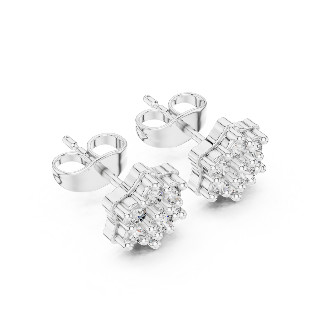 Shatkona full cluster stud earrings with round stones filling a six pointed star frame