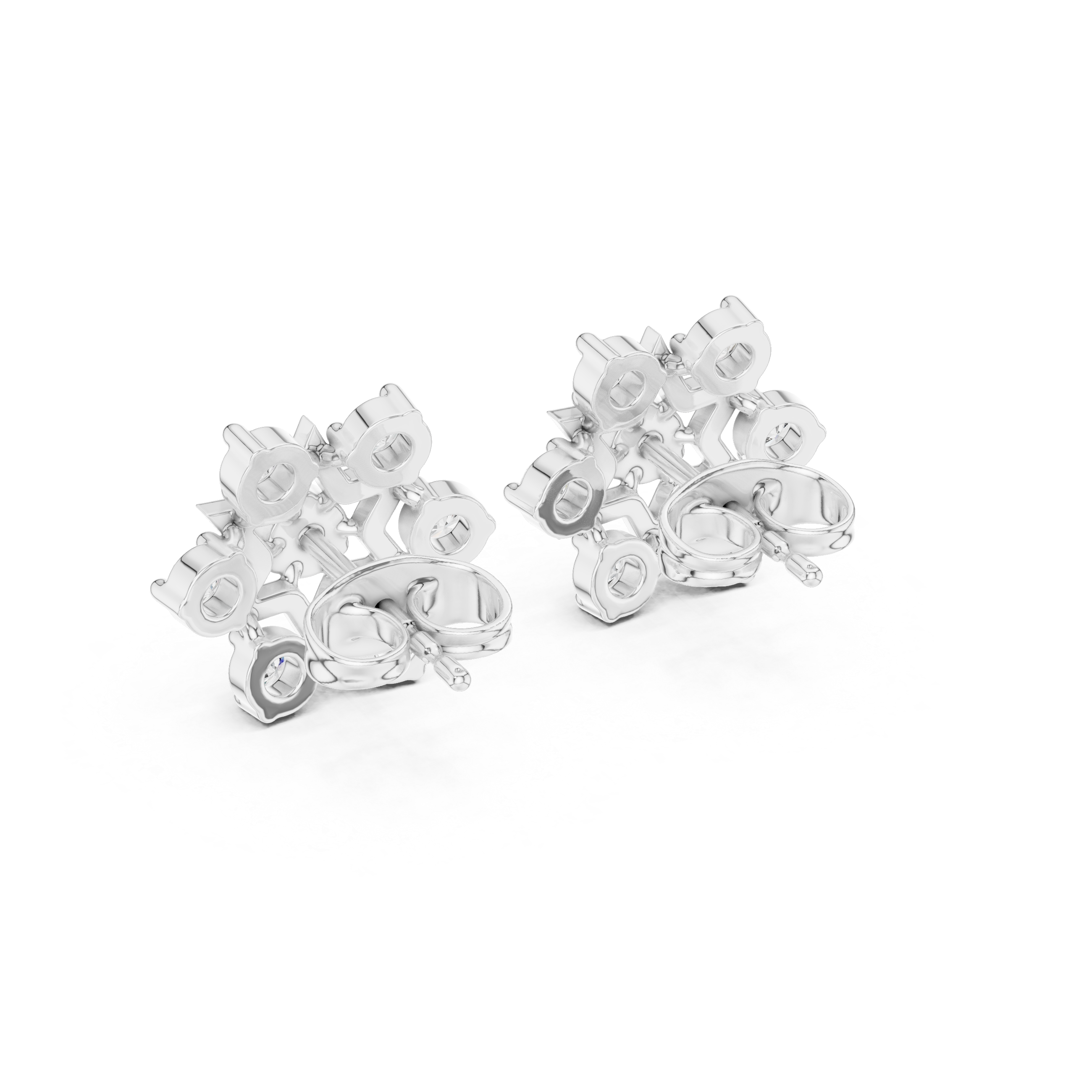 Shatkona star cluster stud earrings with open six pointed star frame and round stone cluster surrounding the centre