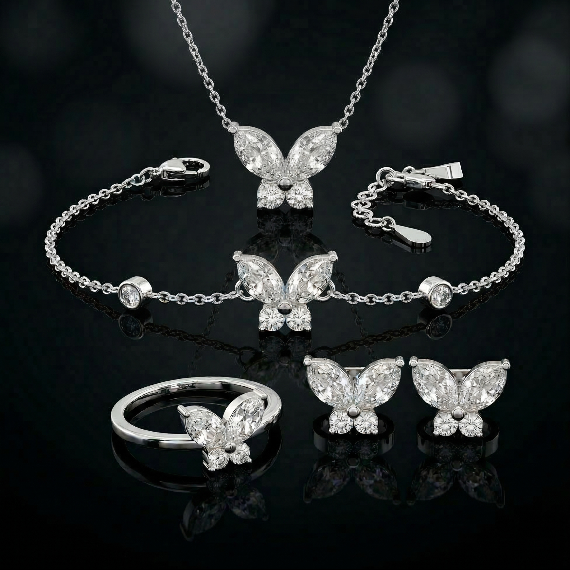 925 sterling Butterfly Diamond set