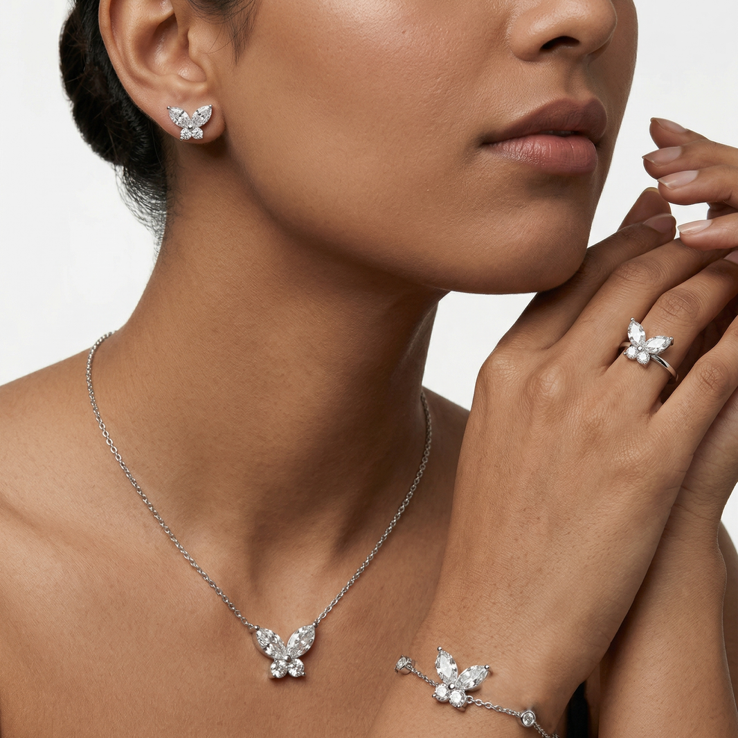 925 sterling Butterfly Diamond set
