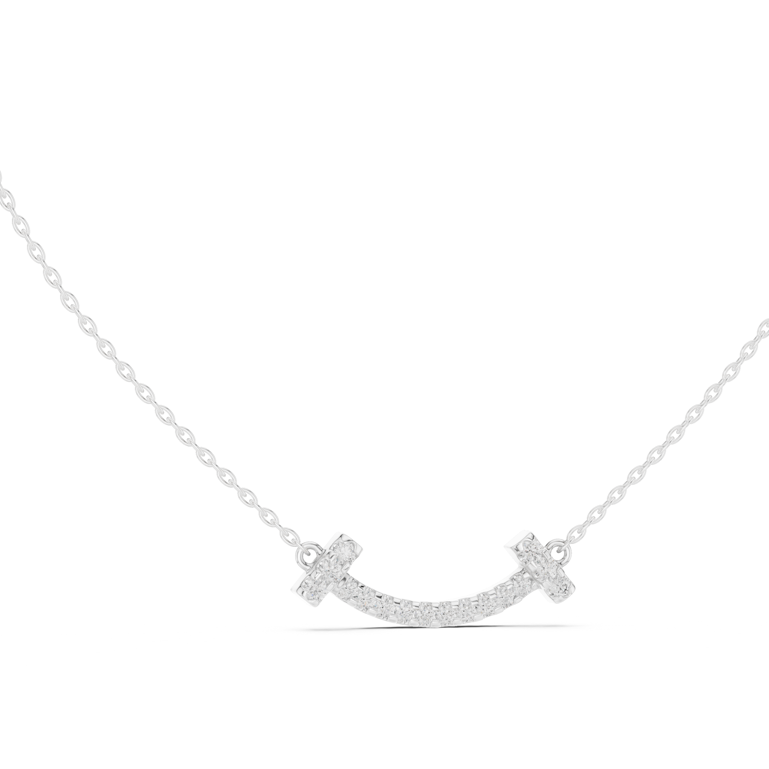 Smile bar pave diamond pendant necklace with T-end design