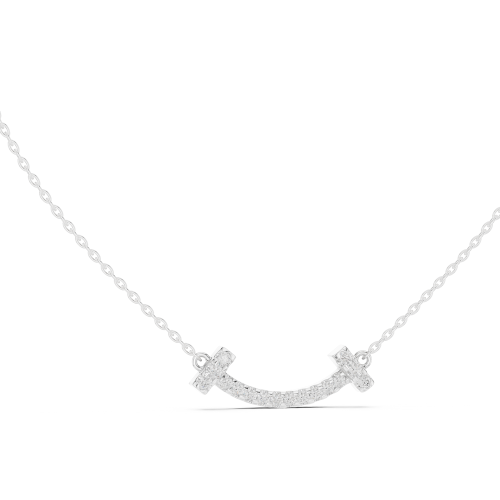Smile bar pave diamond pendant necklace with T-end design