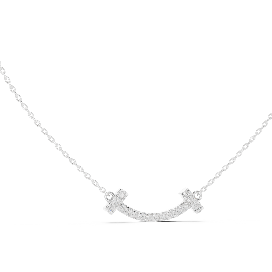 Smile bar pave diamond pendant necklace with T-end design