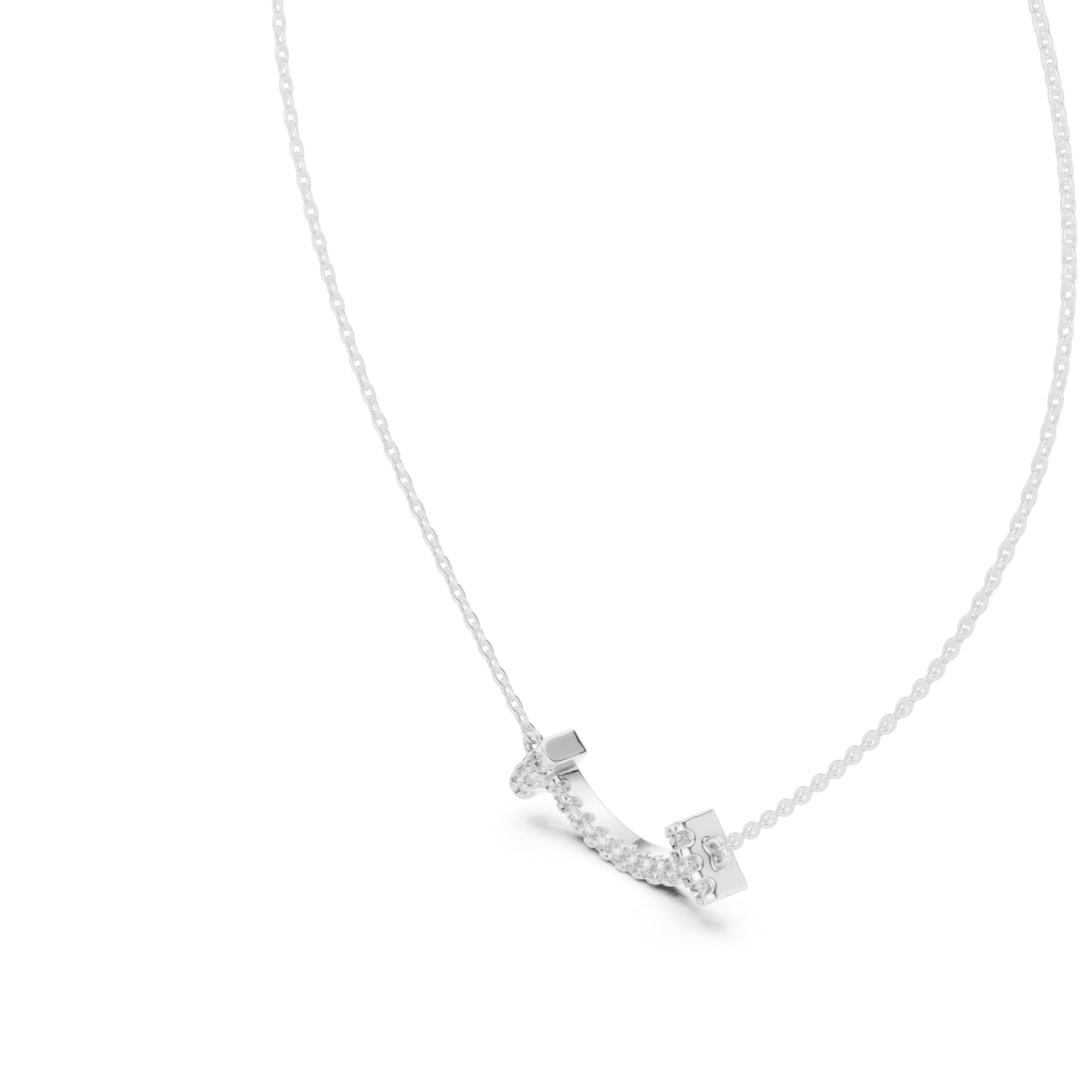 Smile bar pave diamond pendant necklace with T-end design