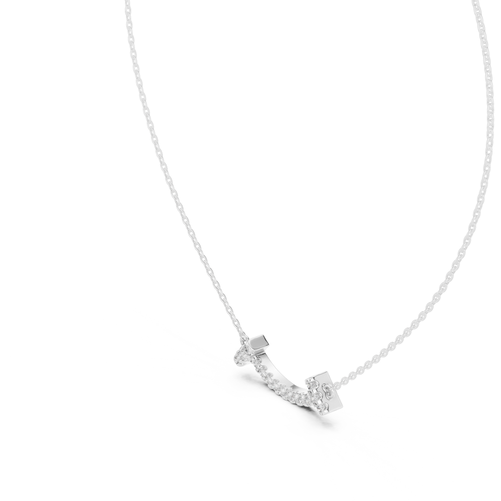 Smile bar pave diamond pendant necklace with T-end design