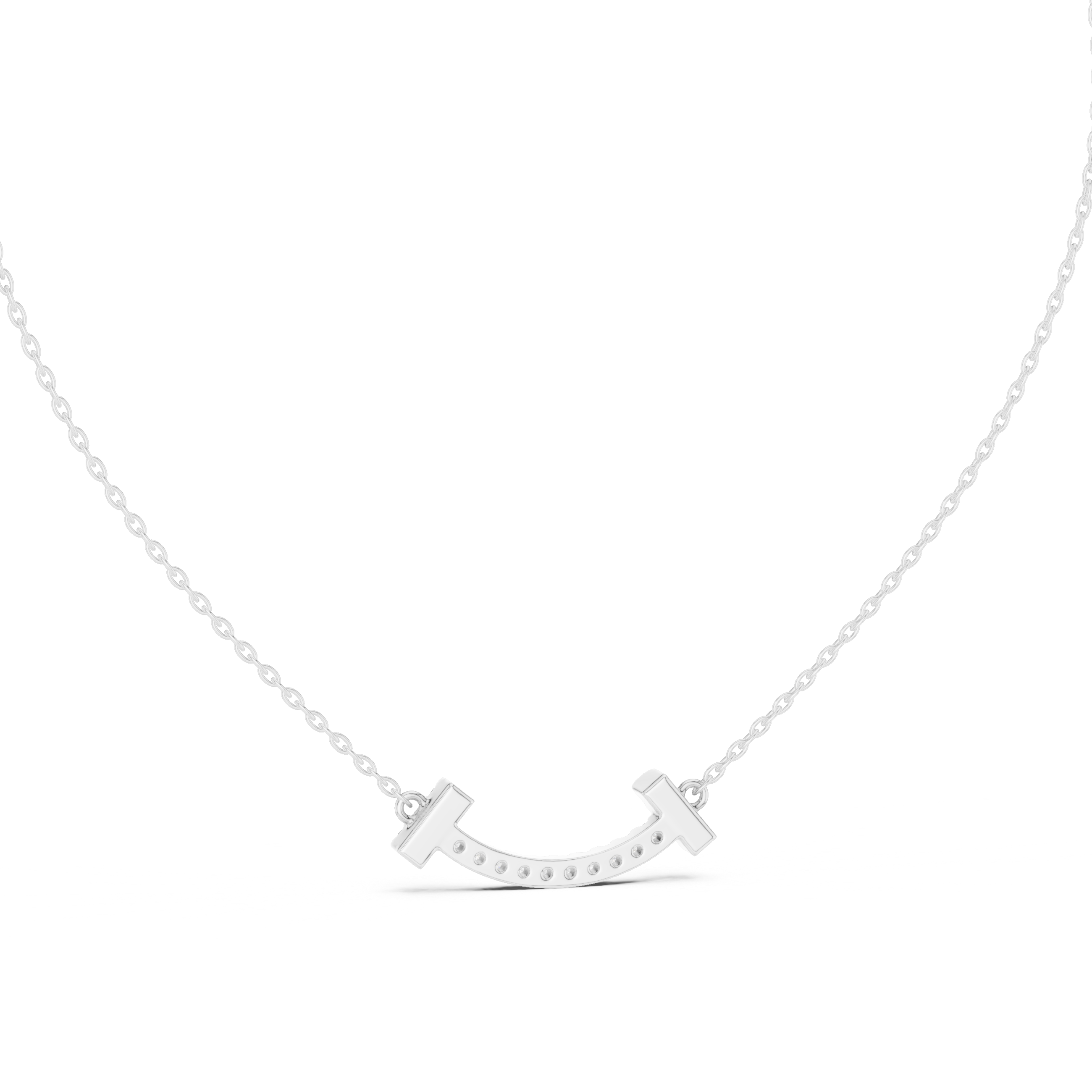 Smile bar pave diamond pendant necklace with T-end design