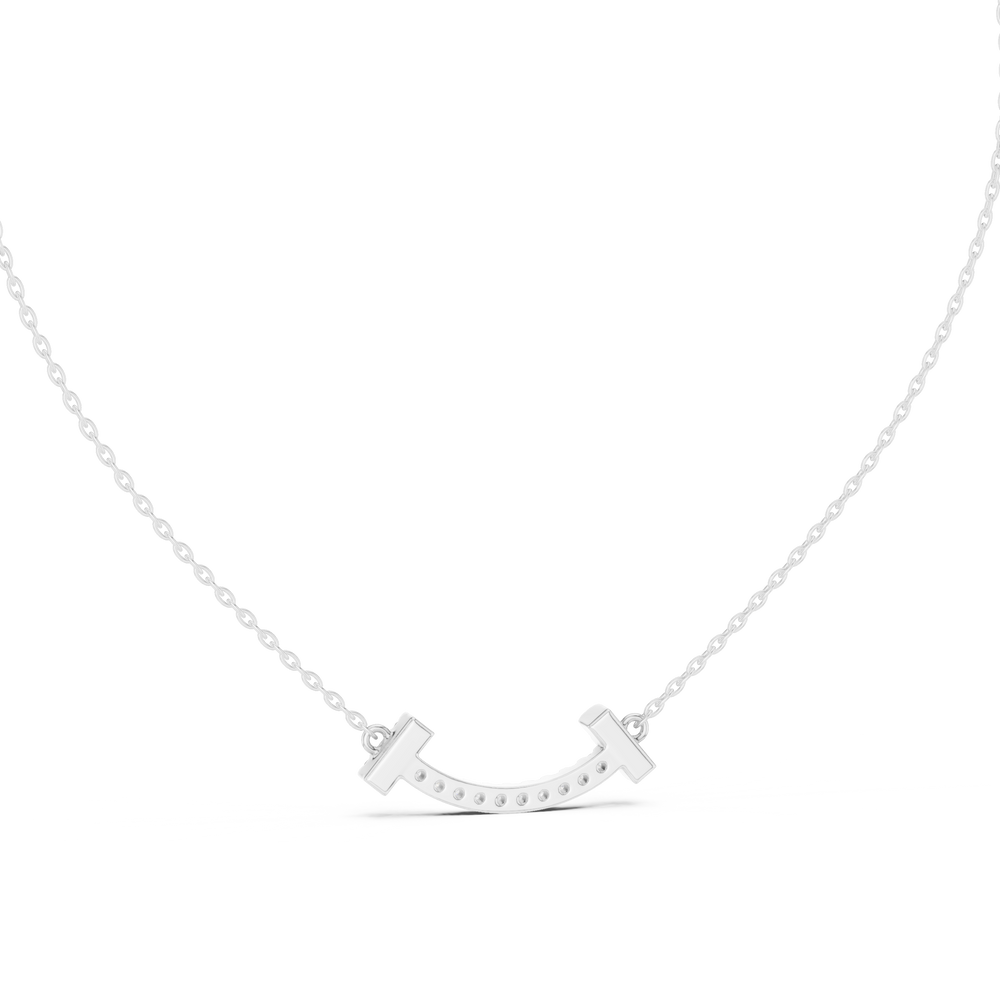 Smile bar pave diamond pendant necklace with T-end design