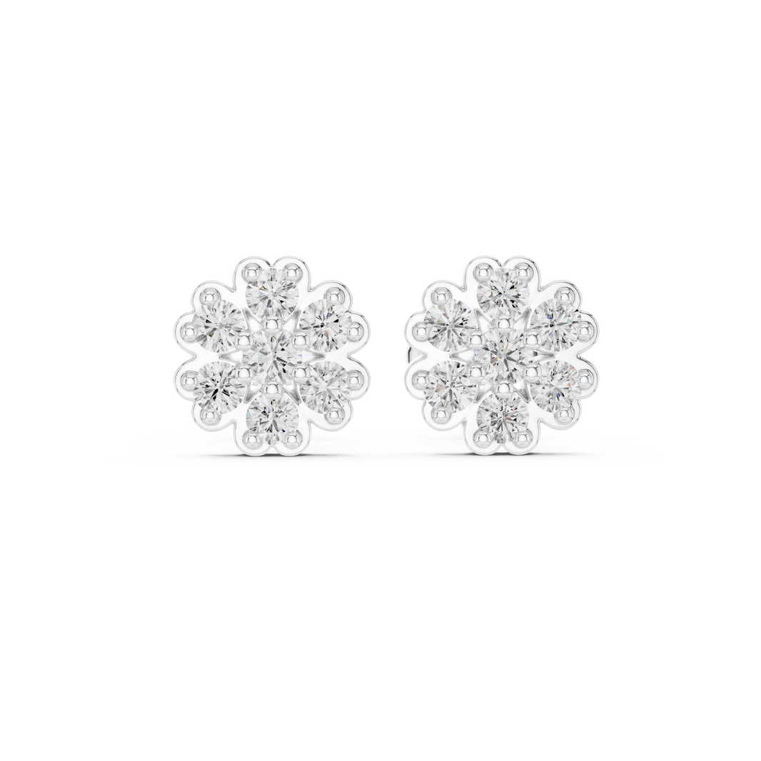 Snowflake cluster stud earrings with scalloped edge and sparkling stone detailing