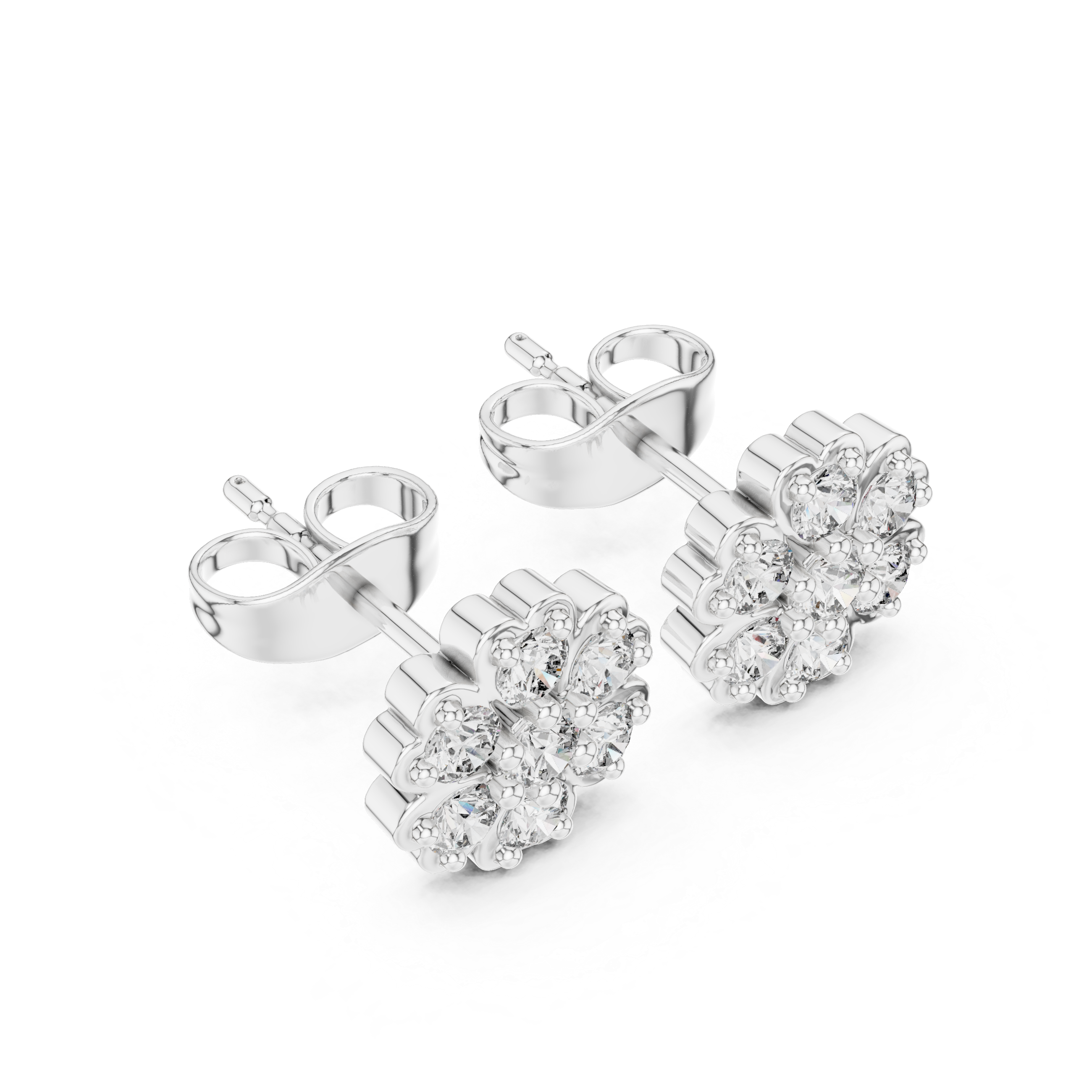 Snowflake cluster stud earrings with scalloped edge and sparkling stone detailing