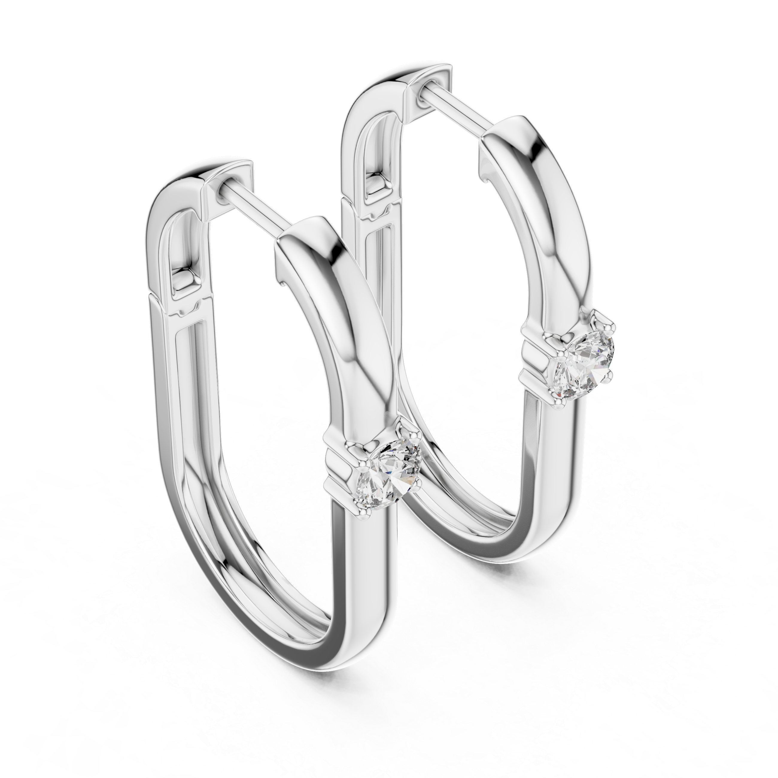 Solitaire accent plain huggie earrings with smooth polished wide band and single prong set round stone