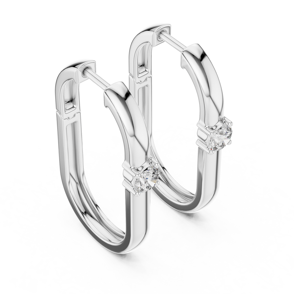 Solitaire accent plain huggie earrings with smooth polished wide band and single prong set round stone