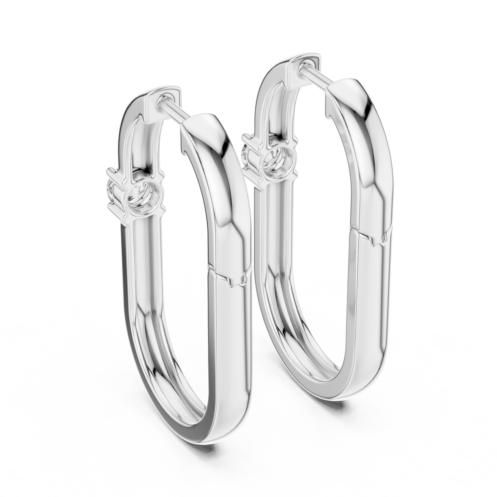 Solitaire accent plain huggie earrings with smooth polished wide band and single prong set round stone