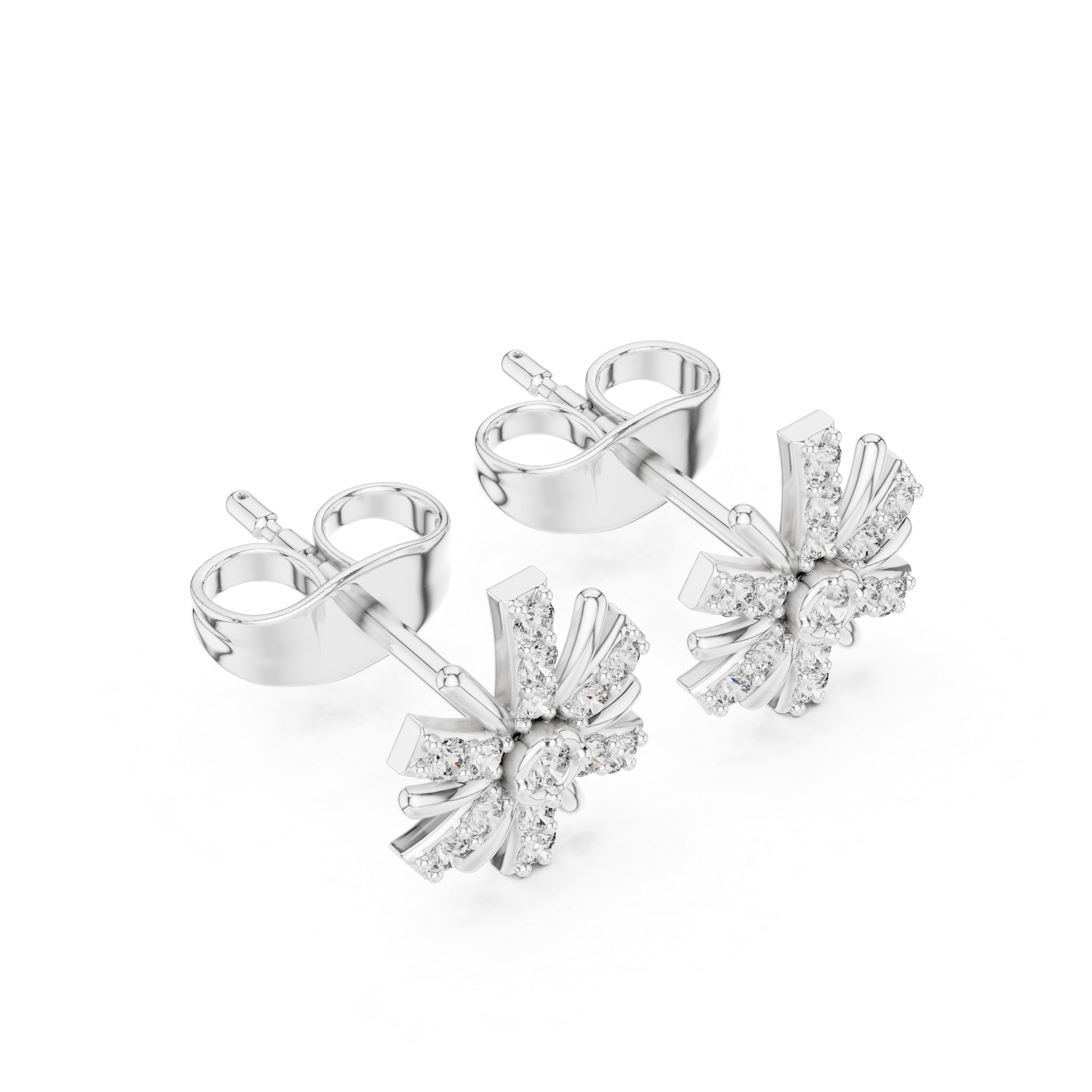 Starburst stud earrings with a bezel-set solitaire centre, pavé-set radiating arms and polished spike accents