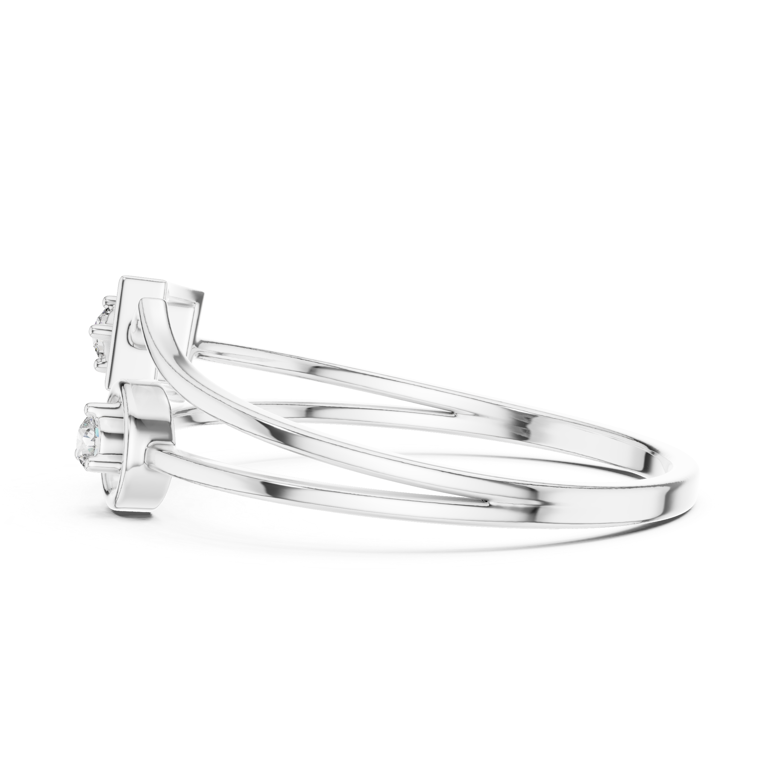 Geometric square and circle dual diamond solitaire ring with double band
