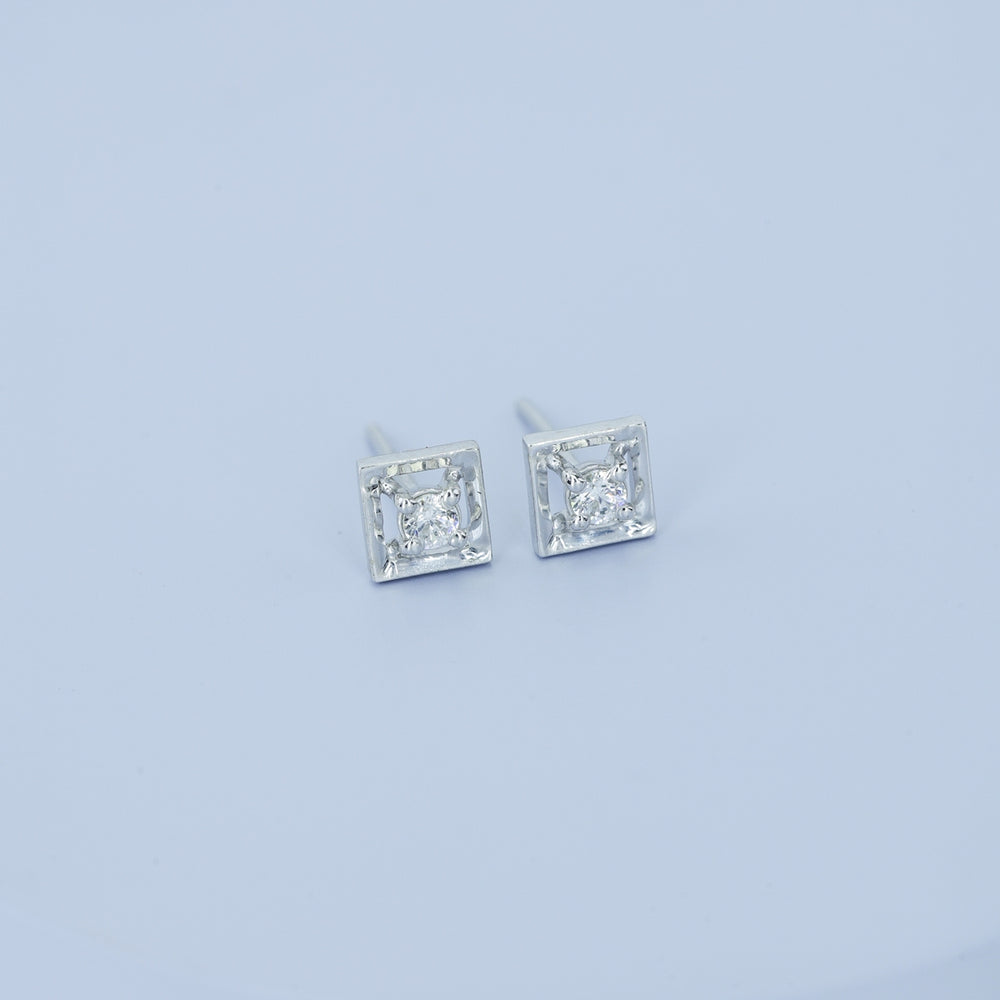 Square claw stud earrings with tilted open frame and raised round centre