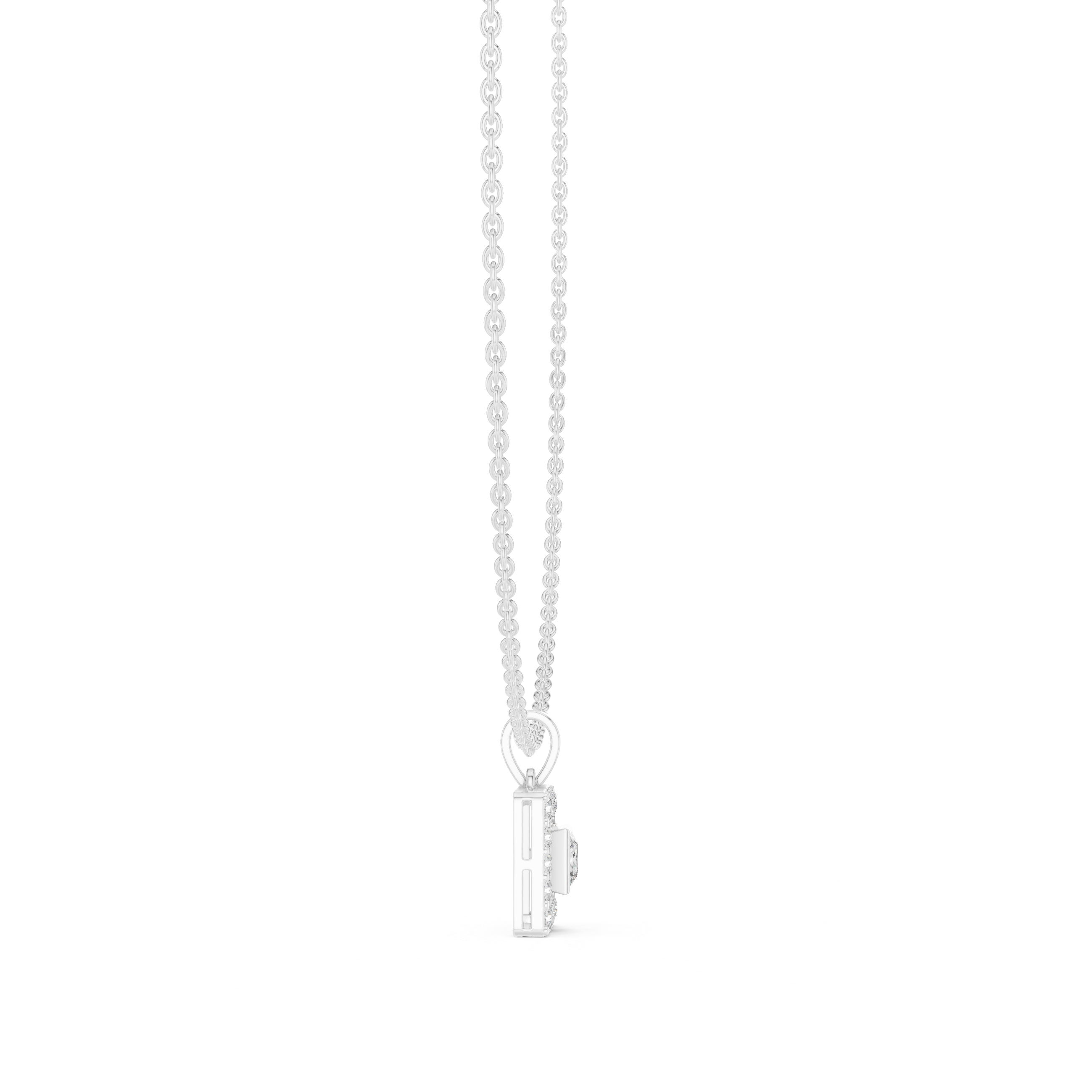 Square halo diamond pendant necklace with princess cut centre stone